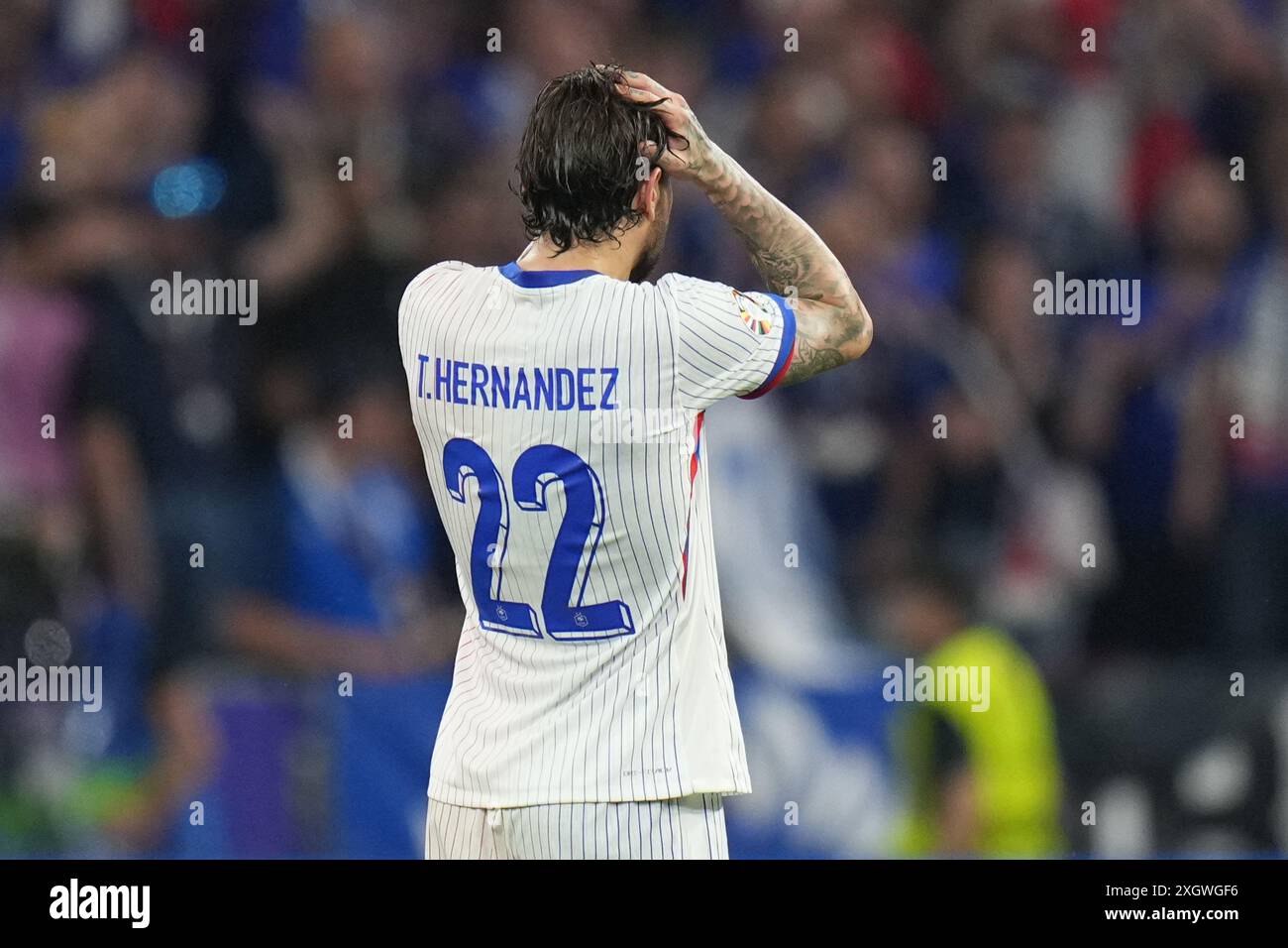 Munich, Allemagne. 9 juillet 2024. Theo Hernández de France lors de l'UEFA EURO 2024 - demi-finales - Espagne vs France à Munich Football Arena. Crédit : Meng Gao/Alamy Live News Banque D'Images