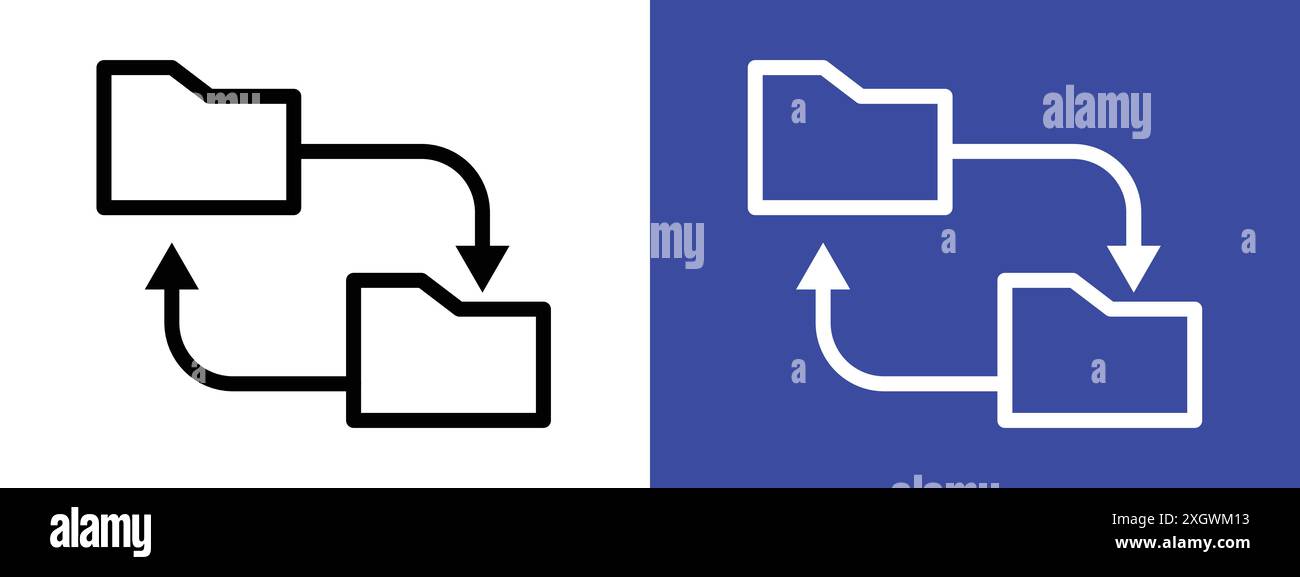 Icône de synchronisation logo signe vectoriel contour en noir et blanc Illustration de Vecteur