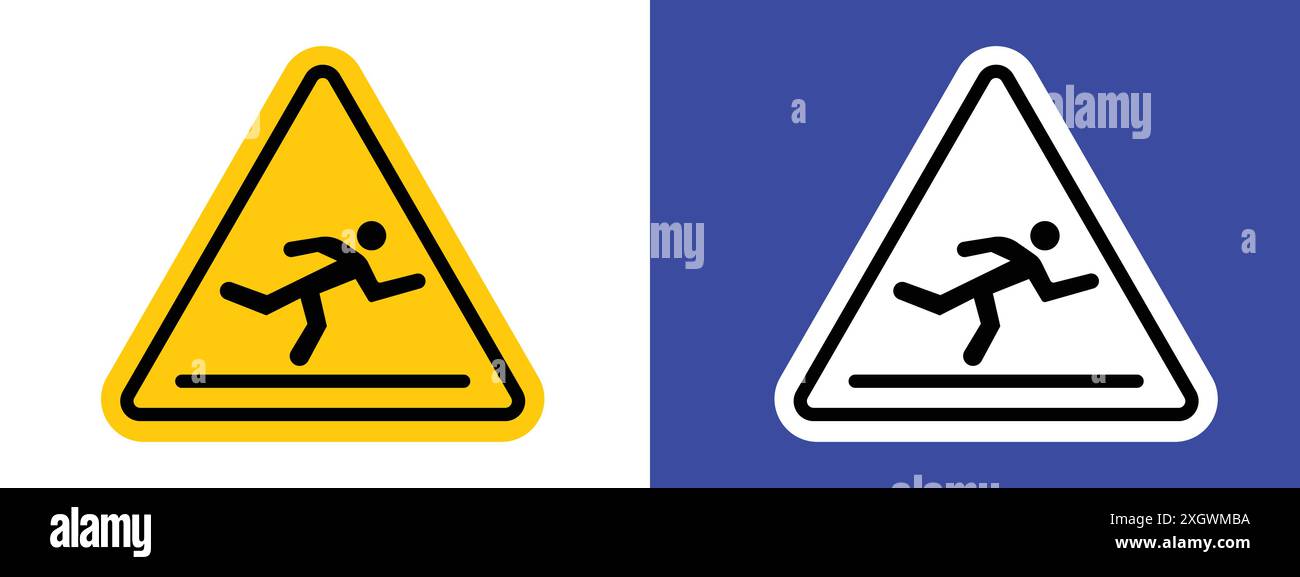 Logo signe d'avertissement de risque de trébuchement contour vectoriel en noir et blanc Illustration de Vecteur