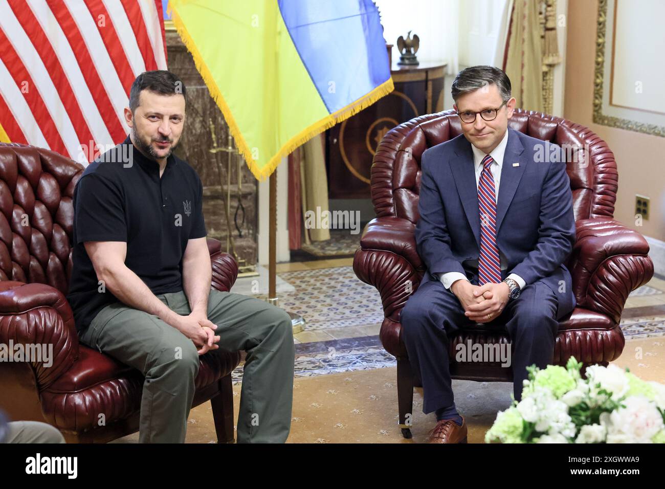 Washington, DC, États-Unis. 10 juillet 2024. Le président ukrainien Volodymyr Zelenskyy rencontre le président de la Chambre des représentants Mike Johnson (R-LA) au Capitole des États-Unis le 10 juillet 2024 à Washington DC. Photo par Jemal Countess/UPI crédit : UPI/Alamy Live News Banque D'Images