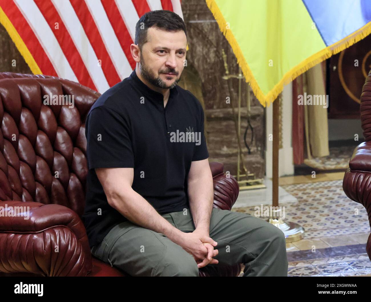 Washington, DC, États-Unis. 10 juillet 2024. Le président ukrainien Volodymyr Zelenskyy rencontre le président de la Chambre des représentants Mike Johnson (R-LA) au Capitole des États-Unis le 10 juillet 2024 à Washington DC. Photo par Jemal Countess/UPI crédit : UPI/Alamy Live News Banque D'Images