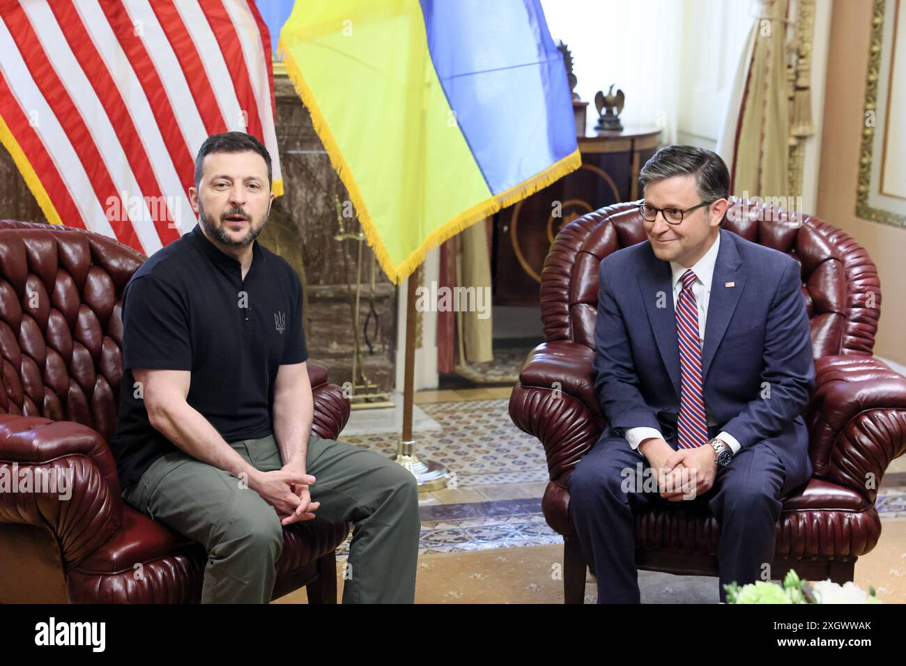 Washington, DC, États-Unis. 10 juillet 2024. Le président ukrainien Volodymyr Zelenskyy rencontre le président de la Chambre des représentants Mike Johnson (R-LA) au Capitole des États-Unis le 10 juillet 2024 à Washington DC. Photo par Jemal Countess/UPI crédit : UPI/Alamy Live News Banque D'Images