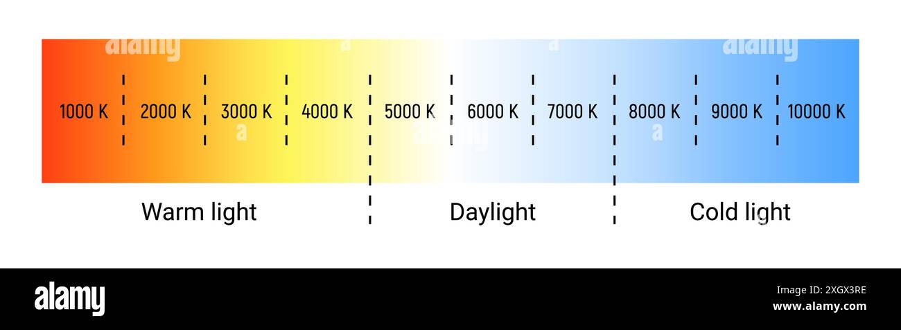 Gradient du diagramme de l'échelle de température Kelvin. Échelle Kelvin éducation LED couleur chaude froid froid chaud spectre chaud. Illustration de Vecteur