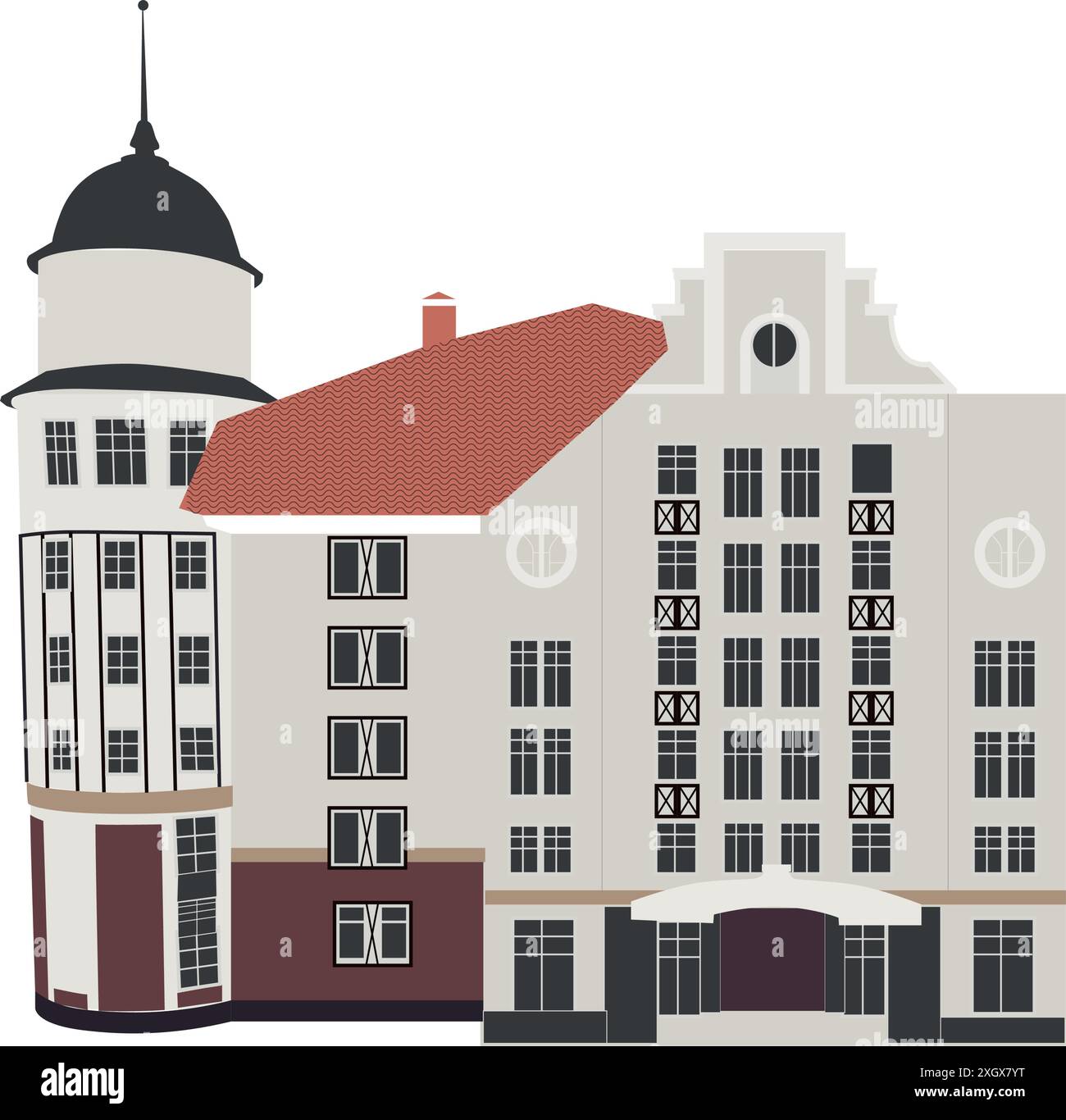 Bâtiments historiques européens authentiques. Style d'architecture ancienne allemande. Maisons en briques colorées mignonnes. Illustration de la couleur de la ligne vectorielle. Illustration de Vecteur