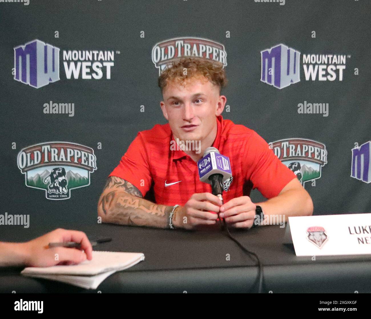 10 juillet 2024 - Nouveau Mexique Lobos Wide receveur Luke Wysong fait une interview lors de la journée des médias de Mountain West Conference Football au Circa Resort & Casino dans le centre-ville de Las Vegas, NV - Michael Sullivan/CSM Banque D'Images