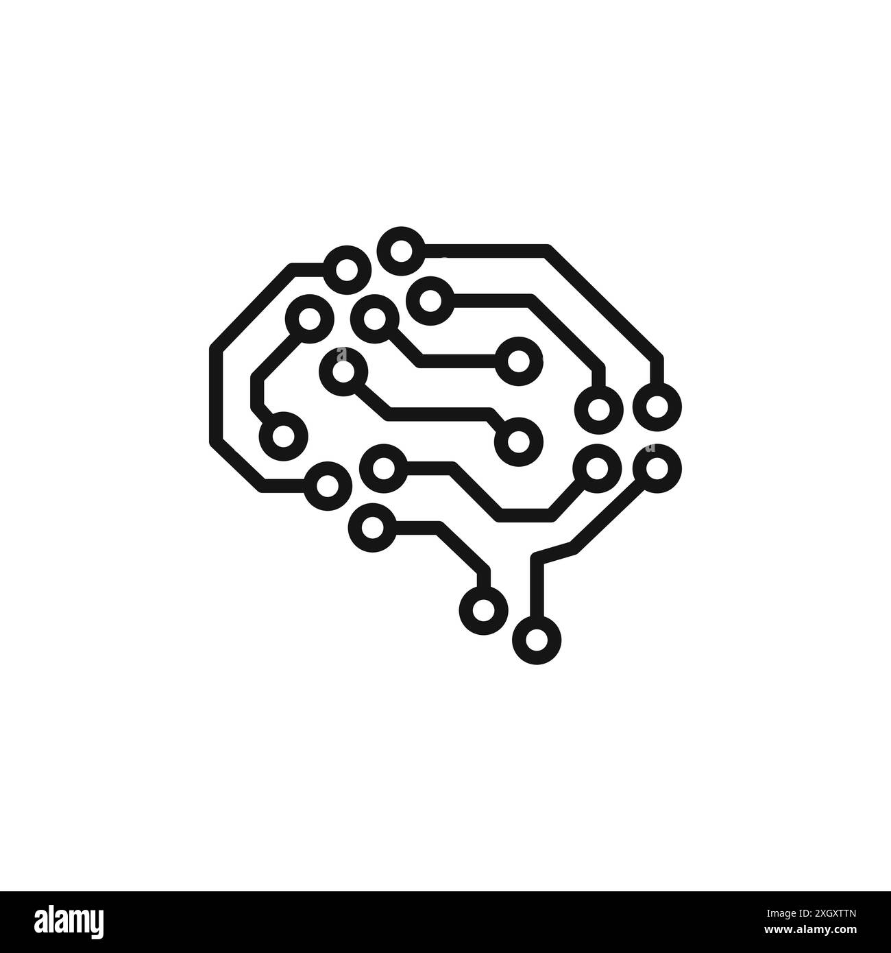 Contour de vecteur de signe de logo d'icône de circuit de cerveau en couleur noire et blanche Illustration de Vecteur