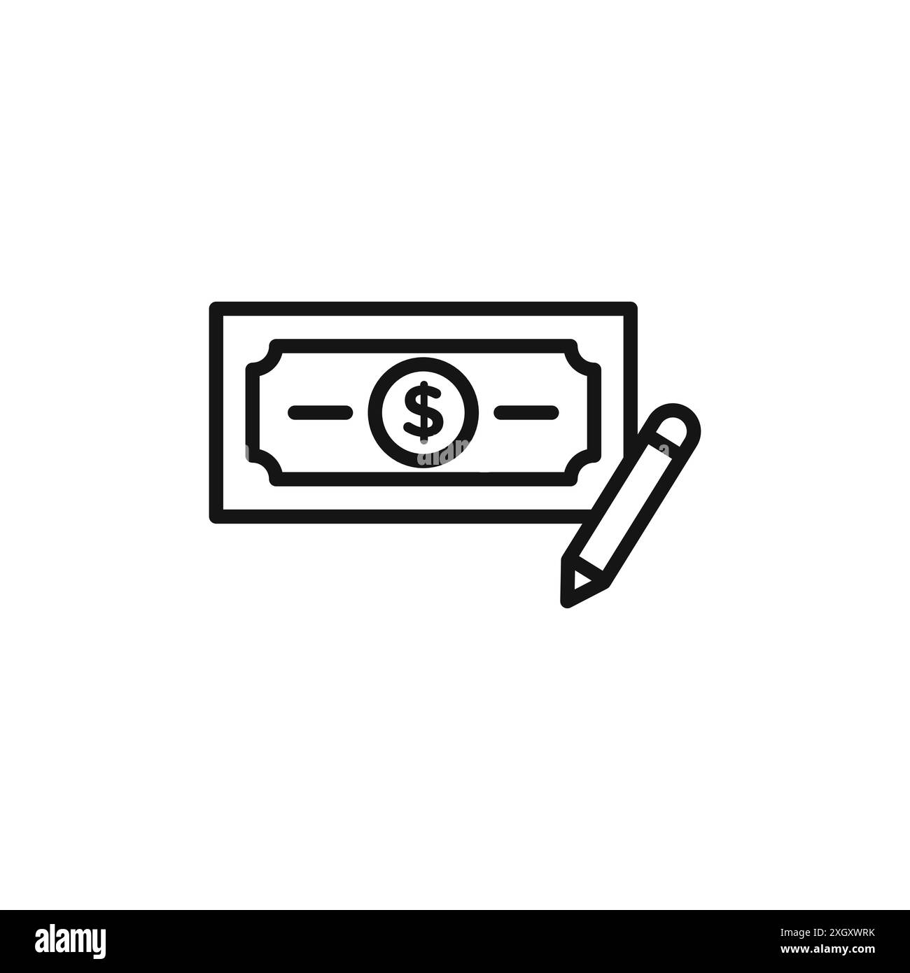 Contour de vecteur de signe de logo d'icône de chèque d'argent en couleur noire et blanche Illustration de Vecteur