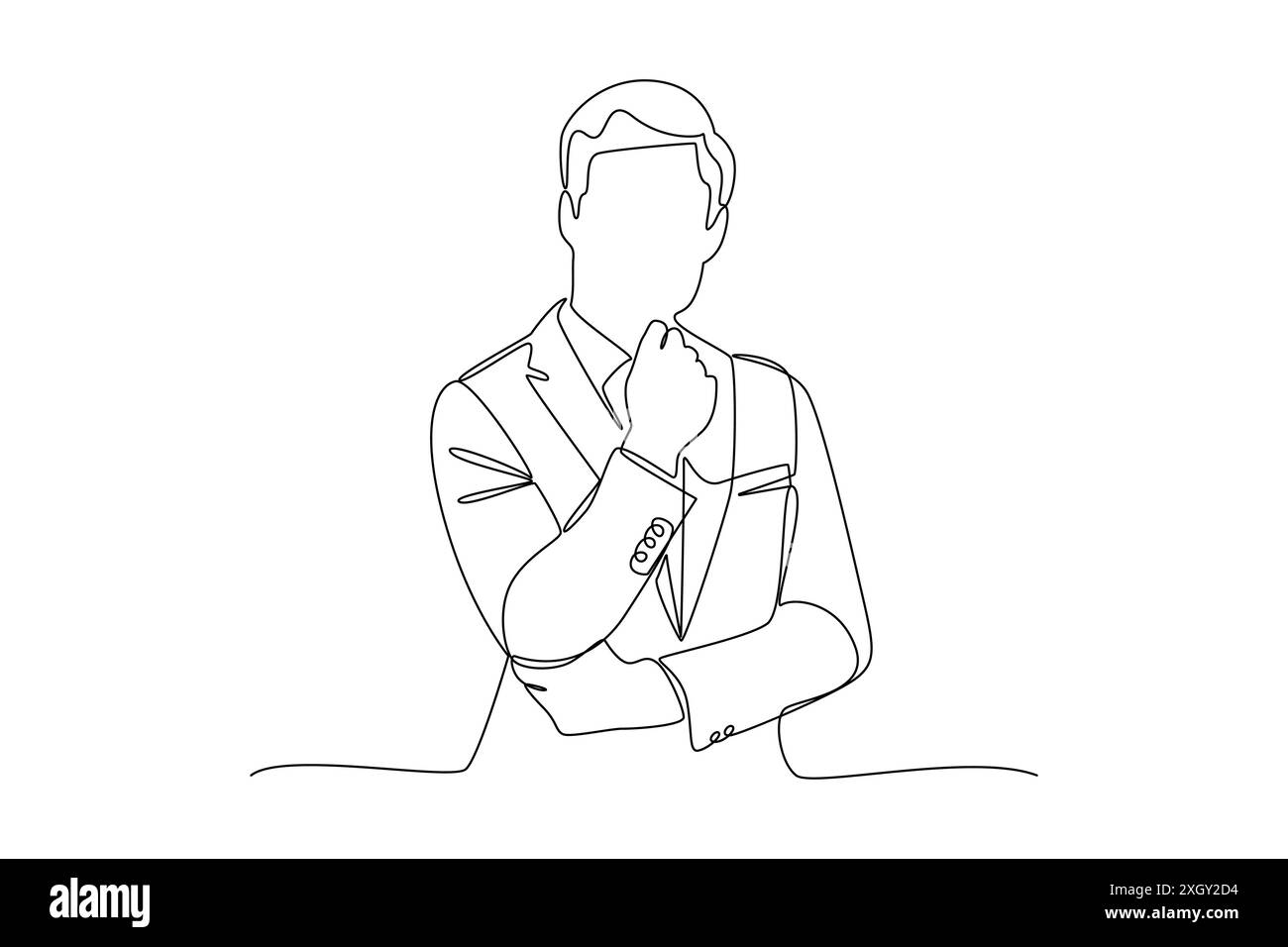 Dessin continu d'une ligne d'homme d'affaires pensant avec sa main sur son menton. Illustration de l'homme pensant Illustration de Vecteur