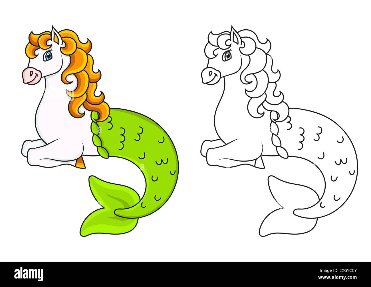 Cheval sirène mignon. Page de livre de coloriage pour les enfants. Style dessin animé. Illustration vectorielle isolée sur fond blanc. Illustration de Vecteur