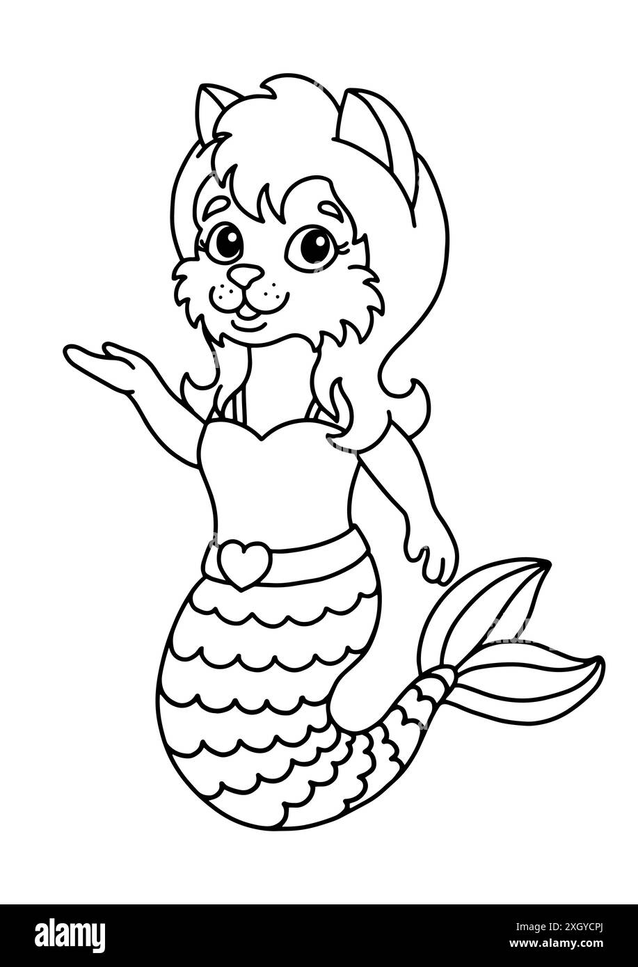 Mignon petit chat sirène. Page de livre de coloriage pour les enfants. Style dessin animé. Illustration vectorielle isolée sur fond blanc. Illustration de Vecteur