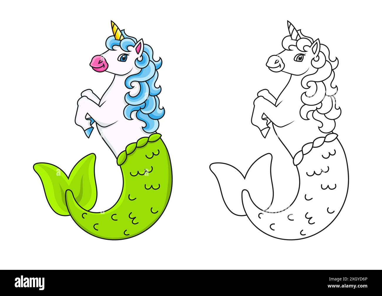 Licorne de sirène mignonne. Cheval de fée magique. Page de livre de coloriage pour les enfants. Style dessin animé. Illustration vectorielle isolée sur fond blanc. Illustration de Vecteur