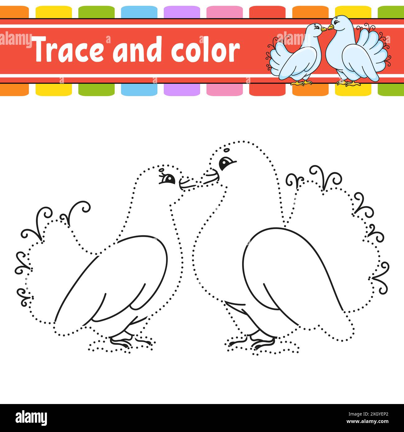 Tracé et couleur. Page de coloriage pour enfants. Pratique de l'écriture manuscrite. Feuille de travail de développement de l'éducation. Page activité. Jeu pour les tout-petits. Vecteur isolé Illustration de Vecteur