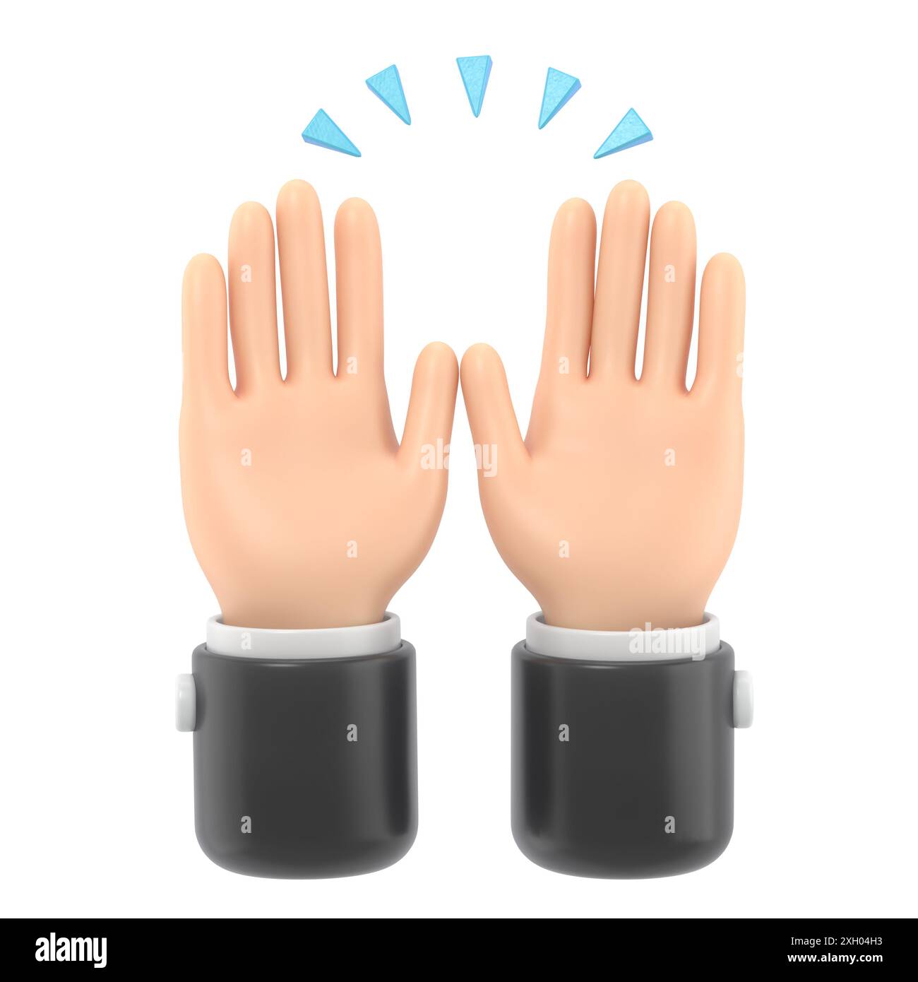 Maquette d'icône de geste de dessin animé. Lever la main pour célébrer le dessin au trait pour les applications et les sites Web, rendu 3D sur fond blanc. Banque D'Images