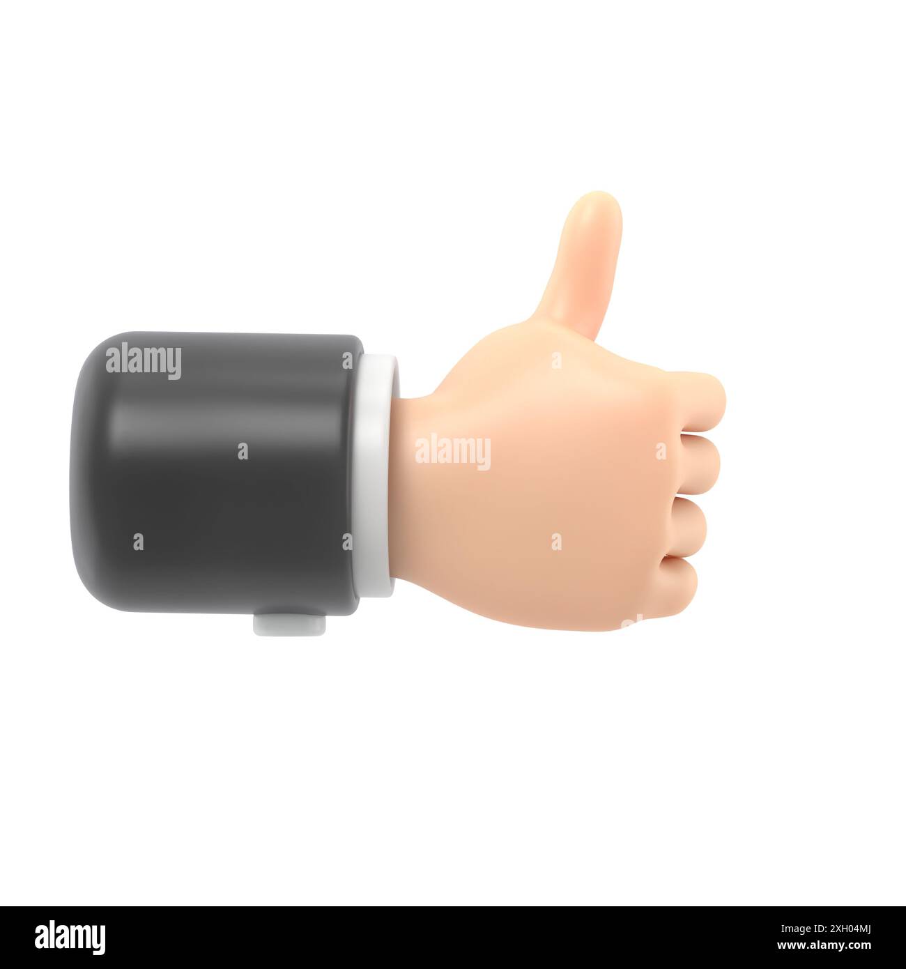 Maquette d'icône de geste de dessin animé. La main d'homme d'affaires montre pouce vers le haut, rendu 3D sur fond blanc. Banque D'Images