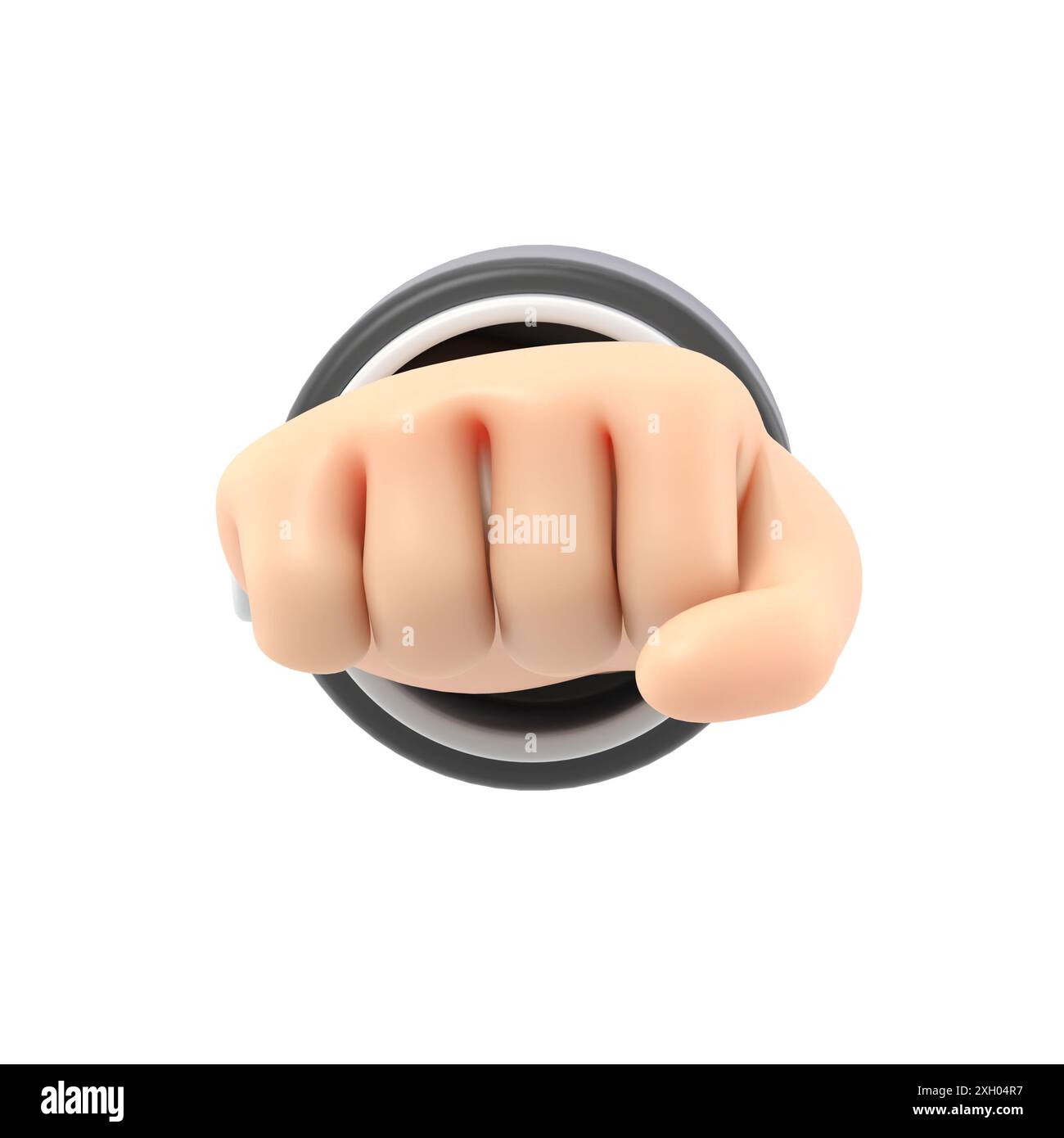 Maquette d'icône de geste de dessin animé. Icône intensité. Geste de poing de personnage de dessin animé. Rendu 3D sur fond blanc. Banque D'Images