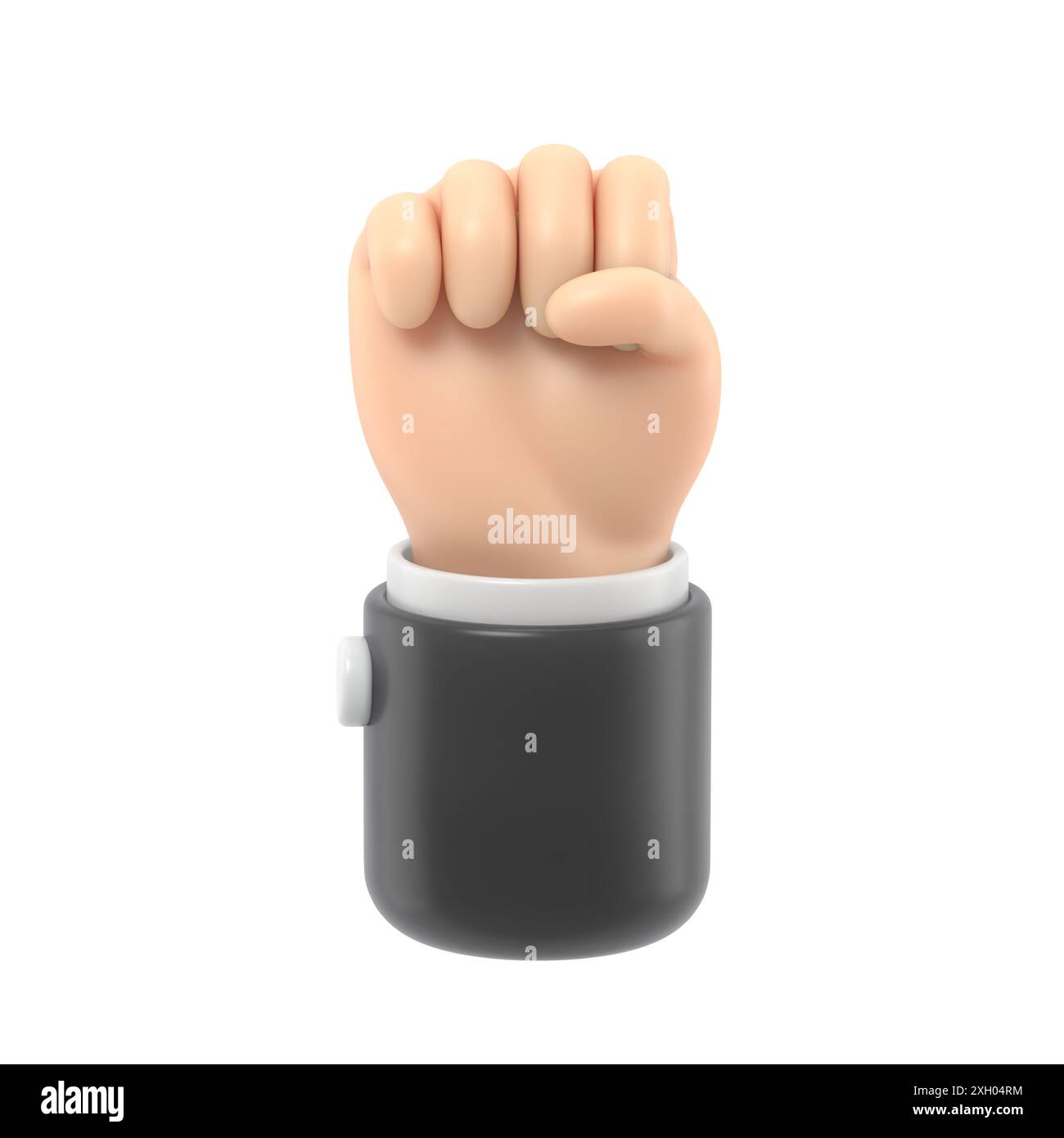 Maquette d'icône de geste de dessin animé. Icône intensité. Geste de poing de personnage de dessin animé. Rendu 3D sur fond blanc. Banque D'Images