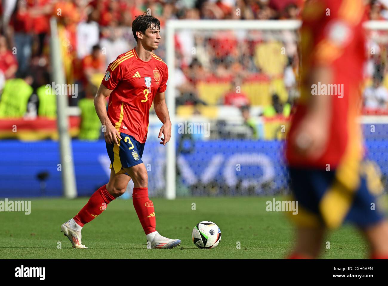 Robin le Normand (3) d'Espagne photographié lors d'un match de football entre les équipes nationales d'Espagne et d'Allemagne dans la phase quart de finale du tournoi UEFA Euro 2024 , le jeudi 5 juillet 2024 à Stuttgart , Allemagne . PHOTO SPORTPIX | David Catry Banque D'Images