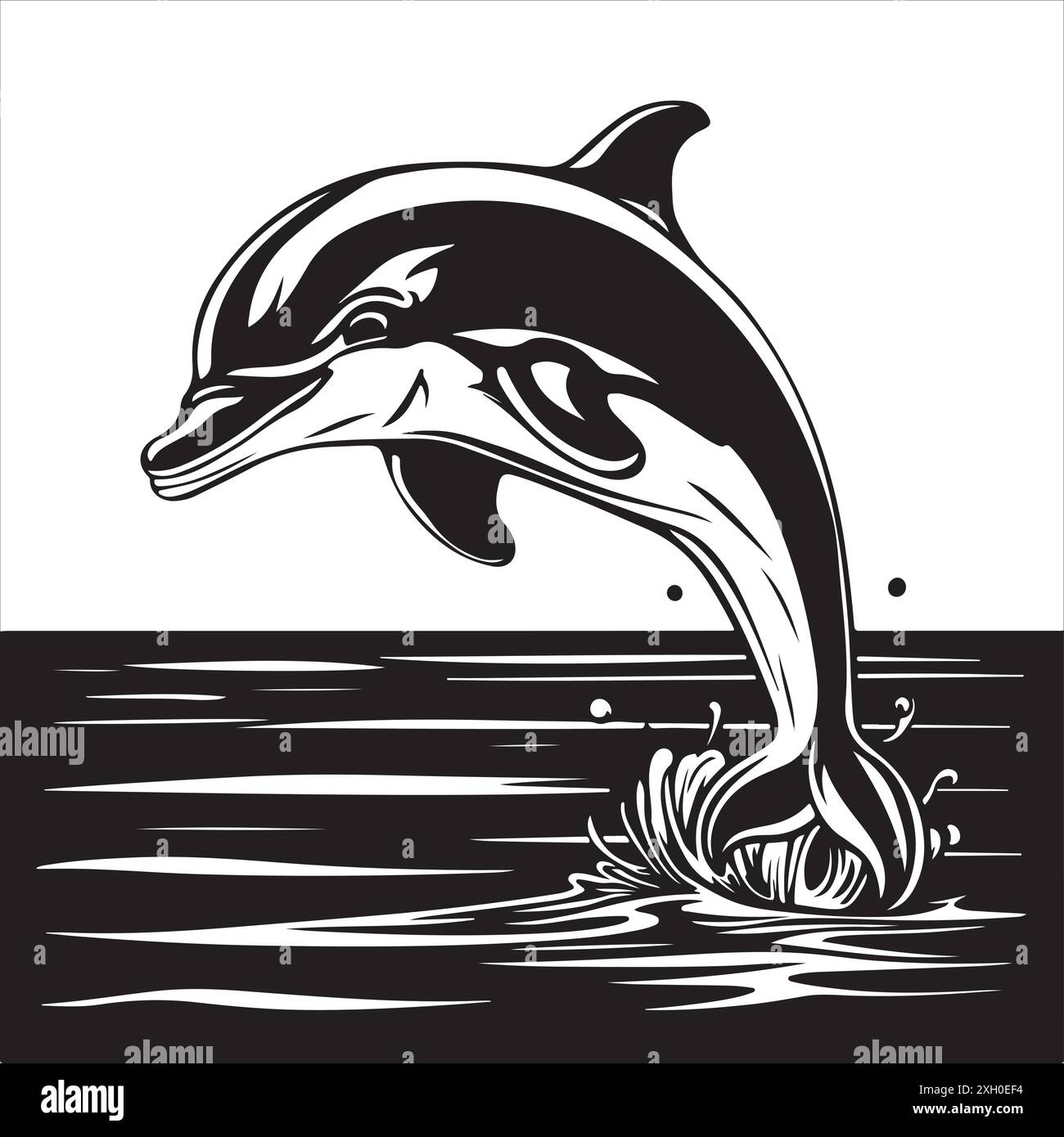 Dauphin sautant hors de l'eau, illustration de silhouette vectorielle Illustration de Vecteur