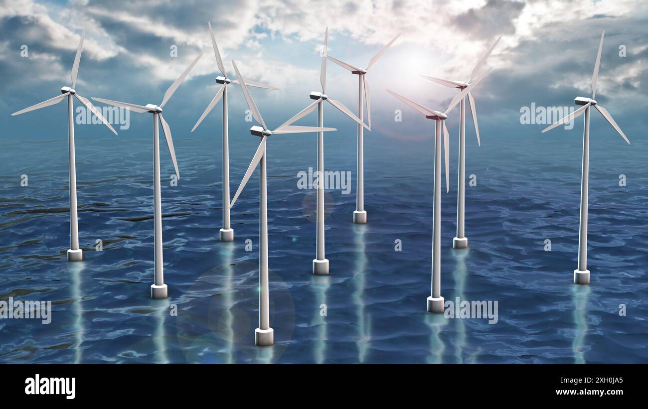 Éolienne offshore avec Sky and Clouds Banque D'Images Éolienne offshore avec Sky and Clouds Banque D'Images