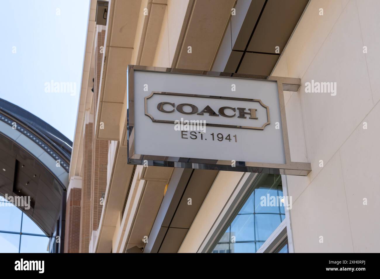 Gros plan de l'affiche du magasin Coach. Salt Lake City, Utah, États-Unis. Banque D'Images