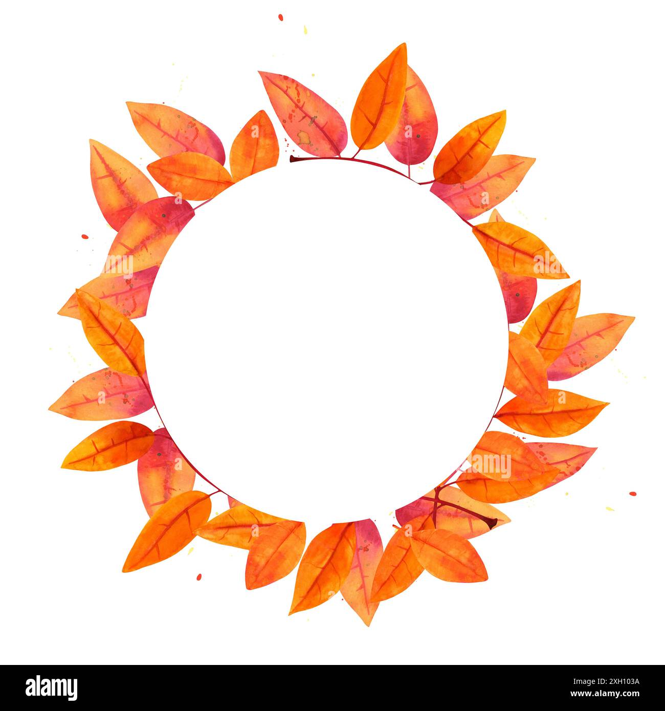 Couronne d'automne aquarelle sur fond blanc, feuilles et branches d'automne orange Banque D'Images