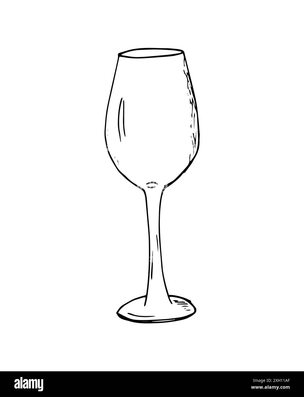 Croquis de verre à vin vide. Illustration dessinée à la main isolée sur fond blanc. Illustration de Vecteur