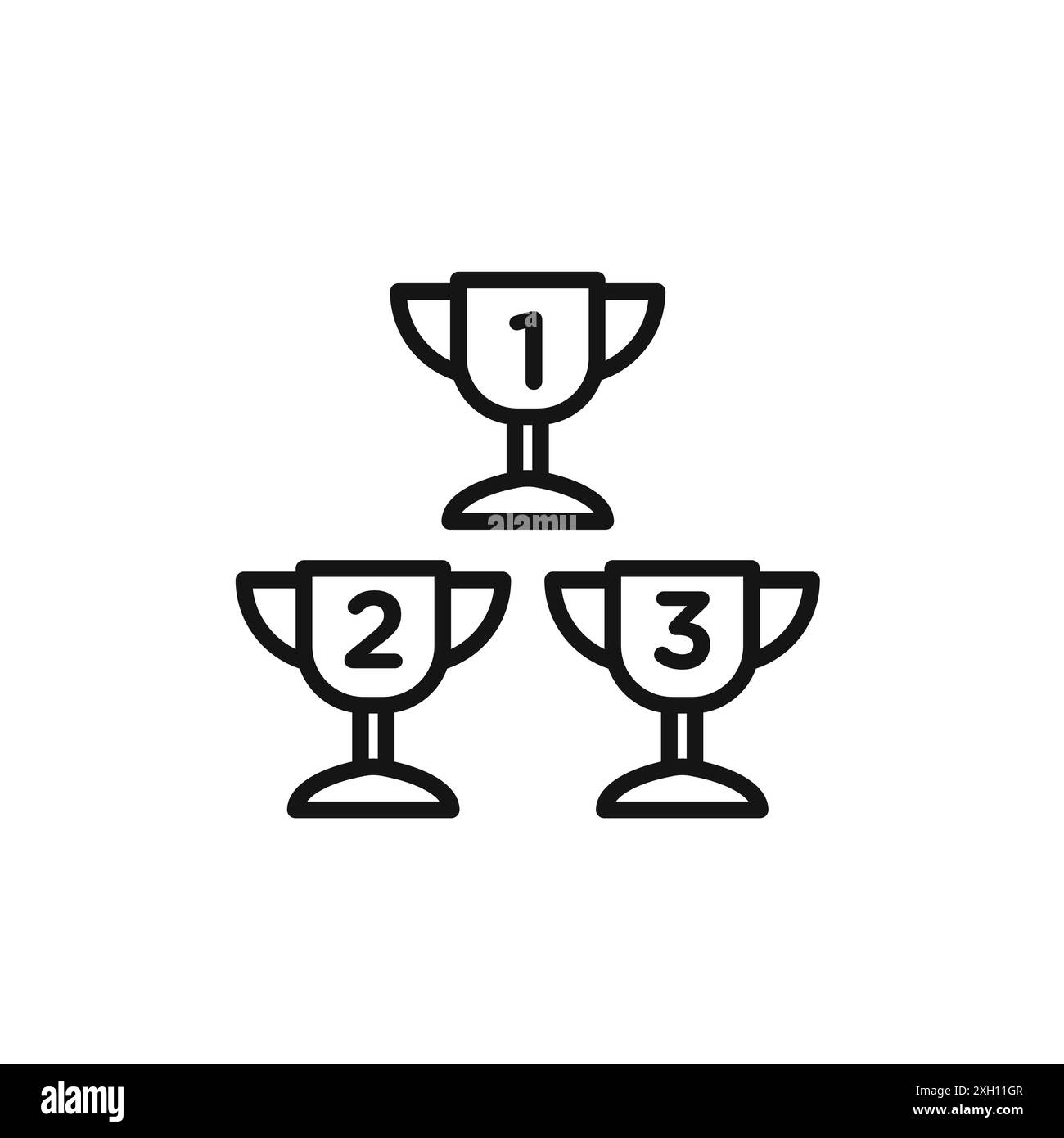 Premier deuxième troisième prix trophée coupe logo logo logo contour vectoriel en couleur noire et blanche Illustration de Vecteur