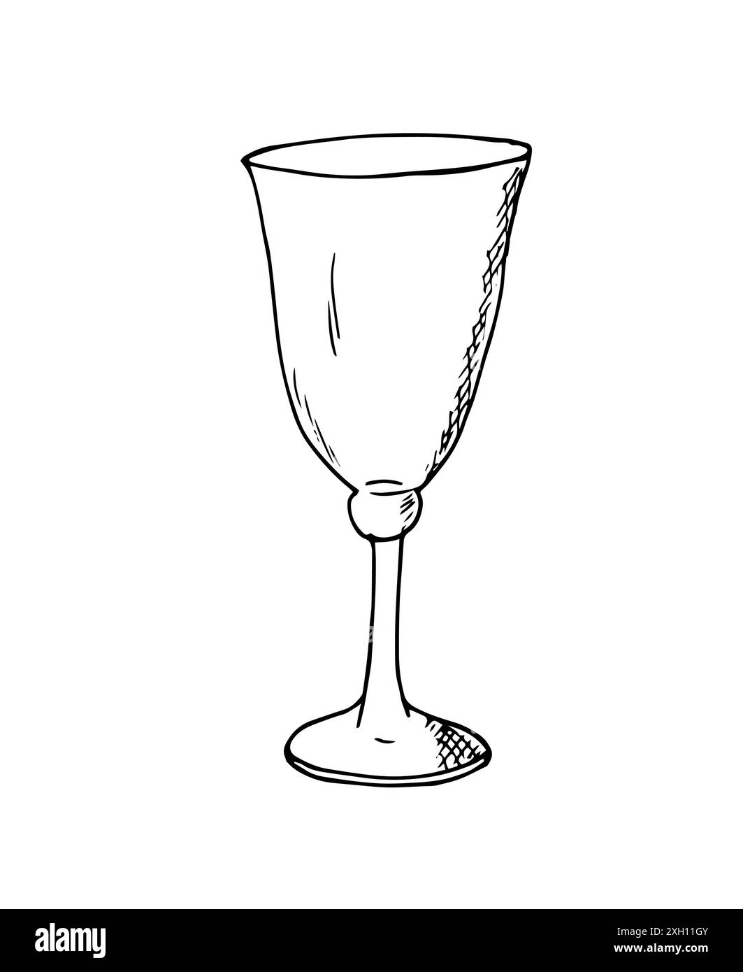 Verre à vin dessiné à la main. Illustration dessinée à la main en verre de sherry et vermouth, isolée sur fond blanc. Illustration de Vecteur