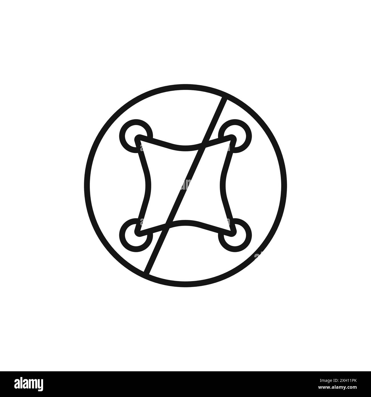 Interdit Copter icône logo logo contour vectoriel en noir et blanc Illustration de Vecteur
