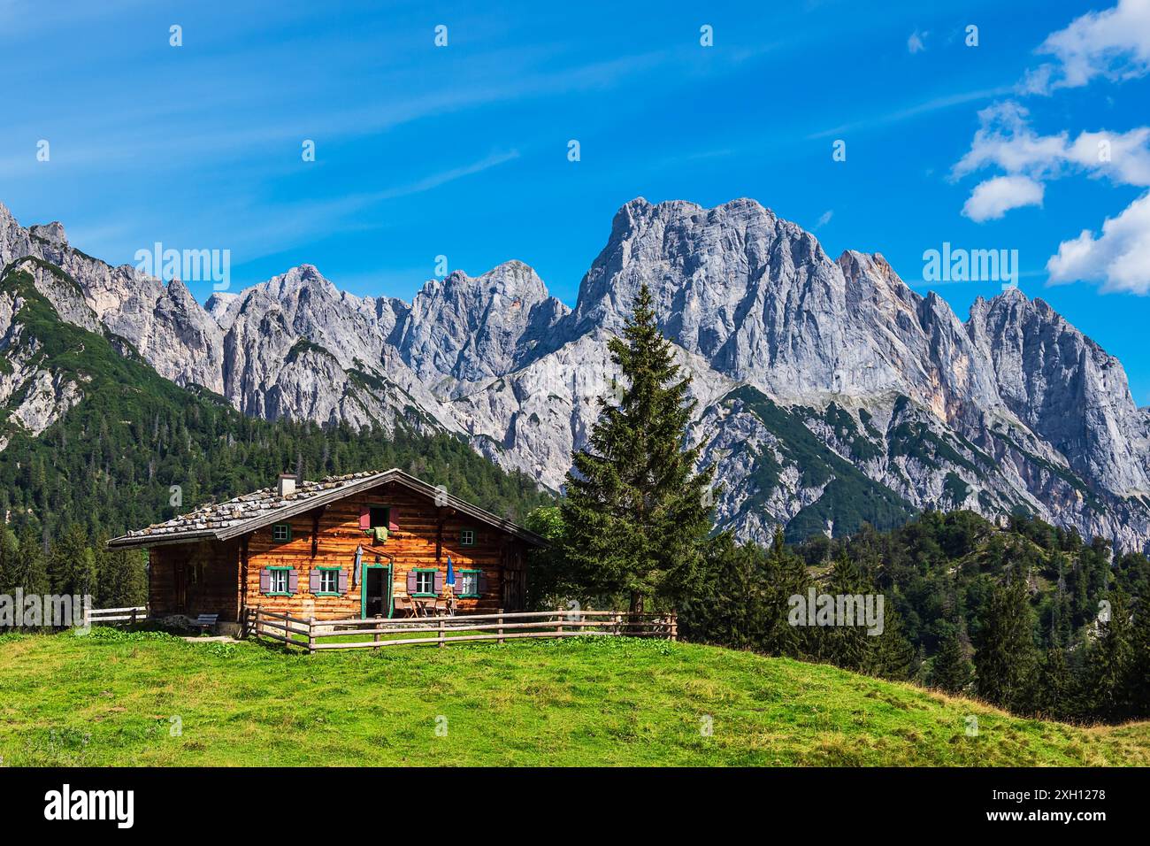 Vue du Litzlalm avec cabane en Autriche Banque D'Images