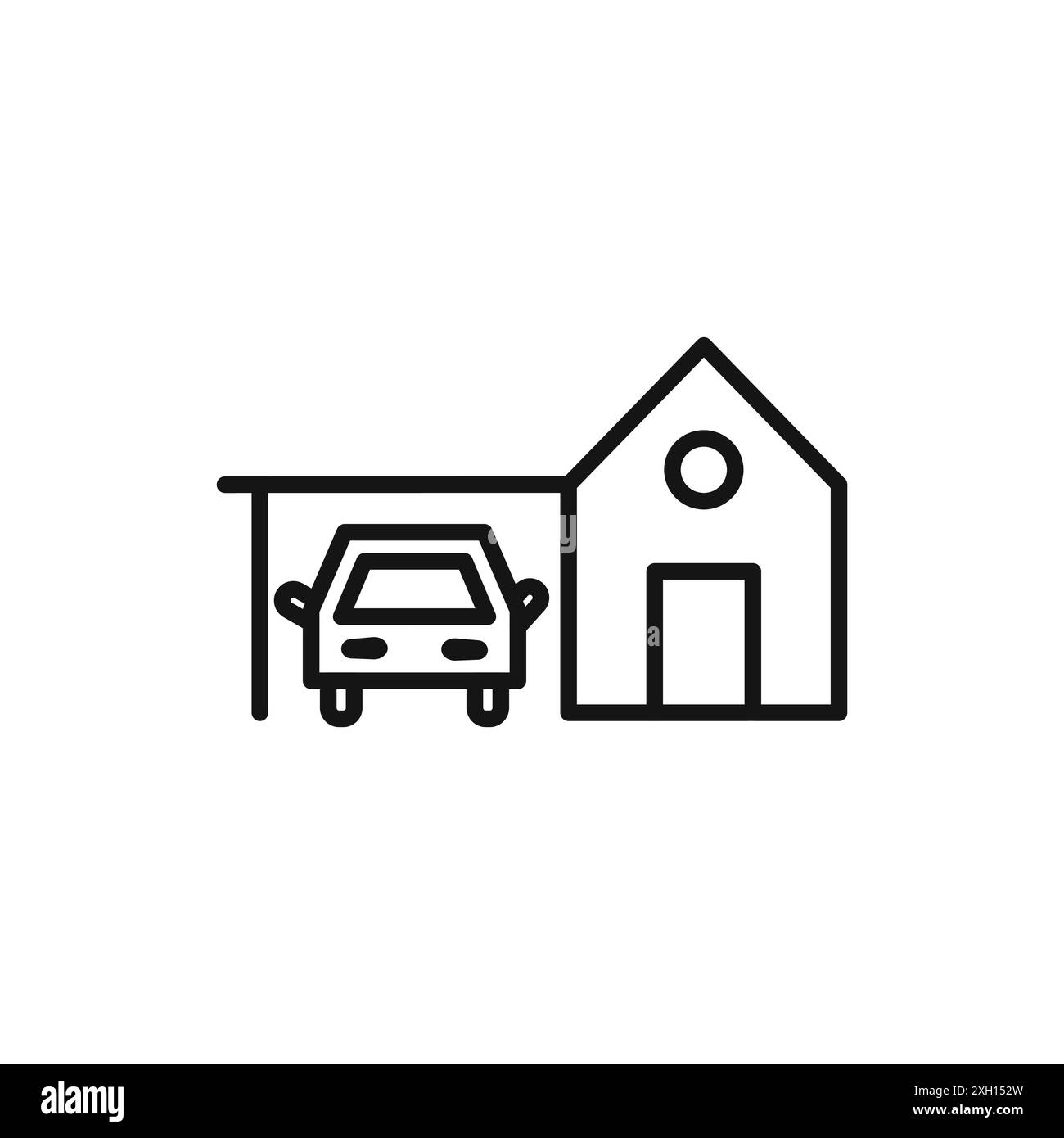 maison avec le contour de vecteur de signe de logo d'icône de garage en couleur noire et blanche Illustration de Vecteur
