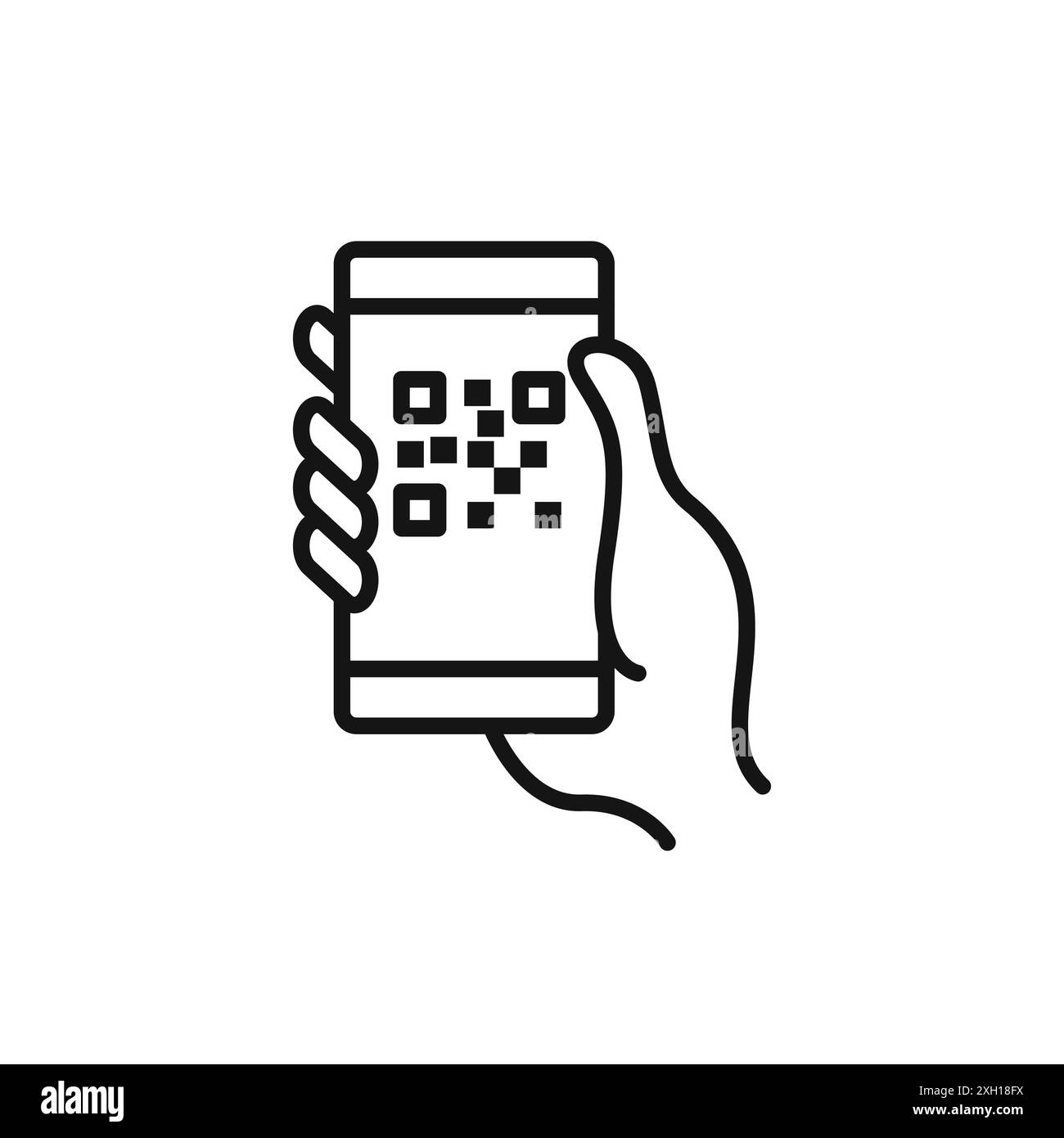 Contour vectoriel de signe de logo d'icône de numérisation de code QR en couleur noire et blanche Illustration de Vecteur