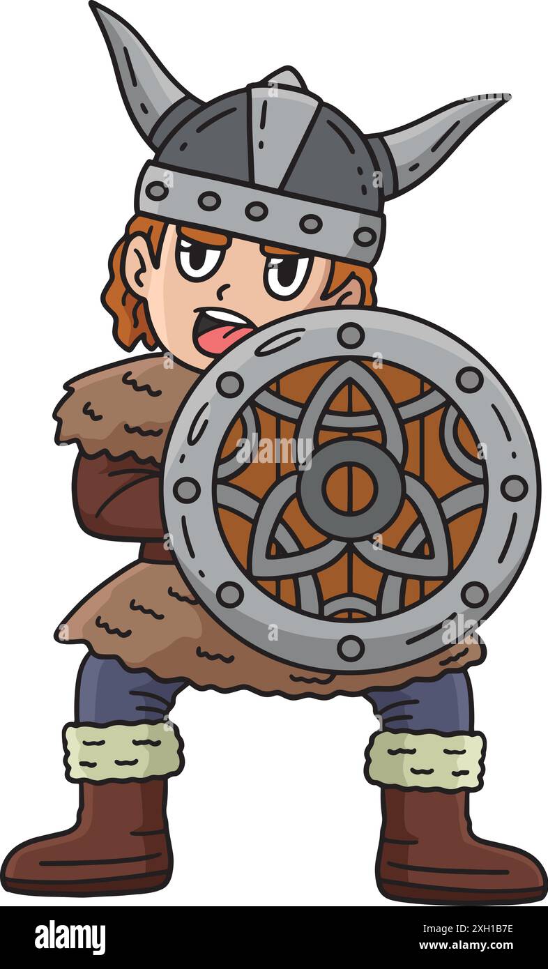 Viking avec un bouclier Cartoon Colored Clipart Illustration de Vecteur