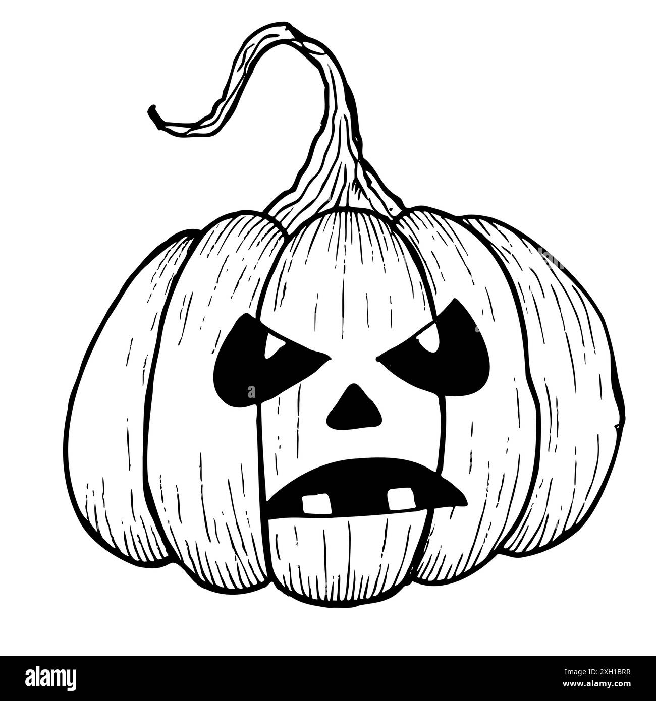 Vecteur halloween citrouille effrayante avec les yeux noirs. Illustration linéaire peinte à la main. Art graphique monochrome pour tatouage, peinture magique à la main pour les vacances Illustration de Vecteur