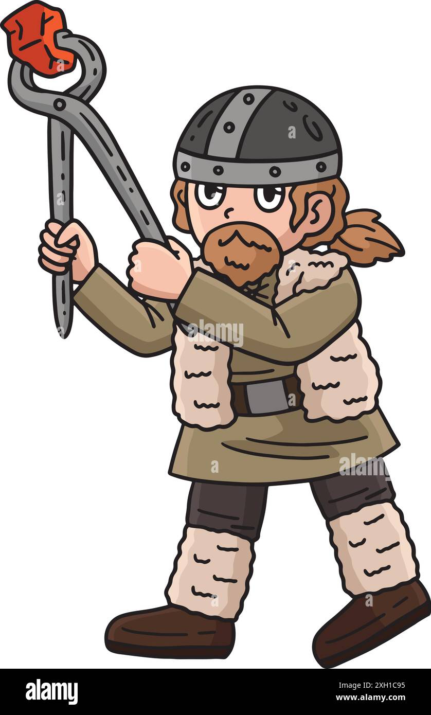 Viking travaillant la Forge Cartoon Colored Clipart Illustration de Vecteur
