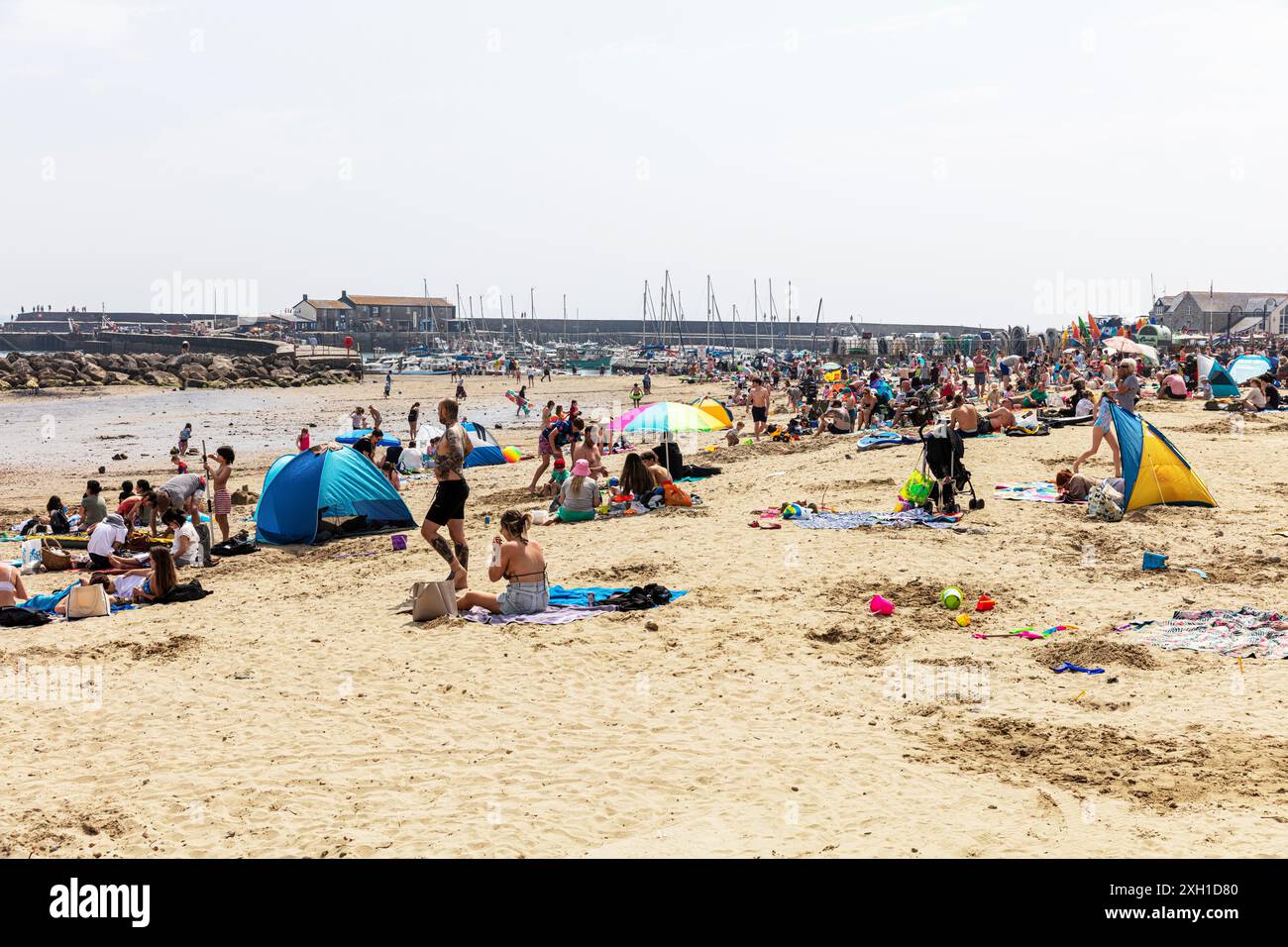 Lyme Regis Beach, Lyme Regis, Dorset, Royaume-Uni, Angleterre, bains de soleil, bains de soleil, été, vacances d'été, vacances à la plage, tourisme, tourisme, voyage, sable, Banque D'Images