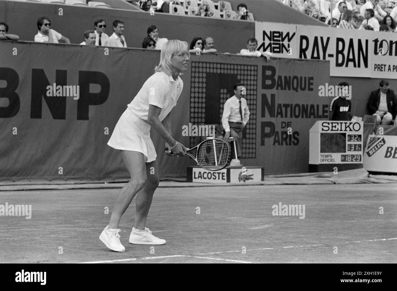 La joueuse de tennis américaine Martina Navratilova participe à l'Open de France, 25 mai 1985 Banque D'Images