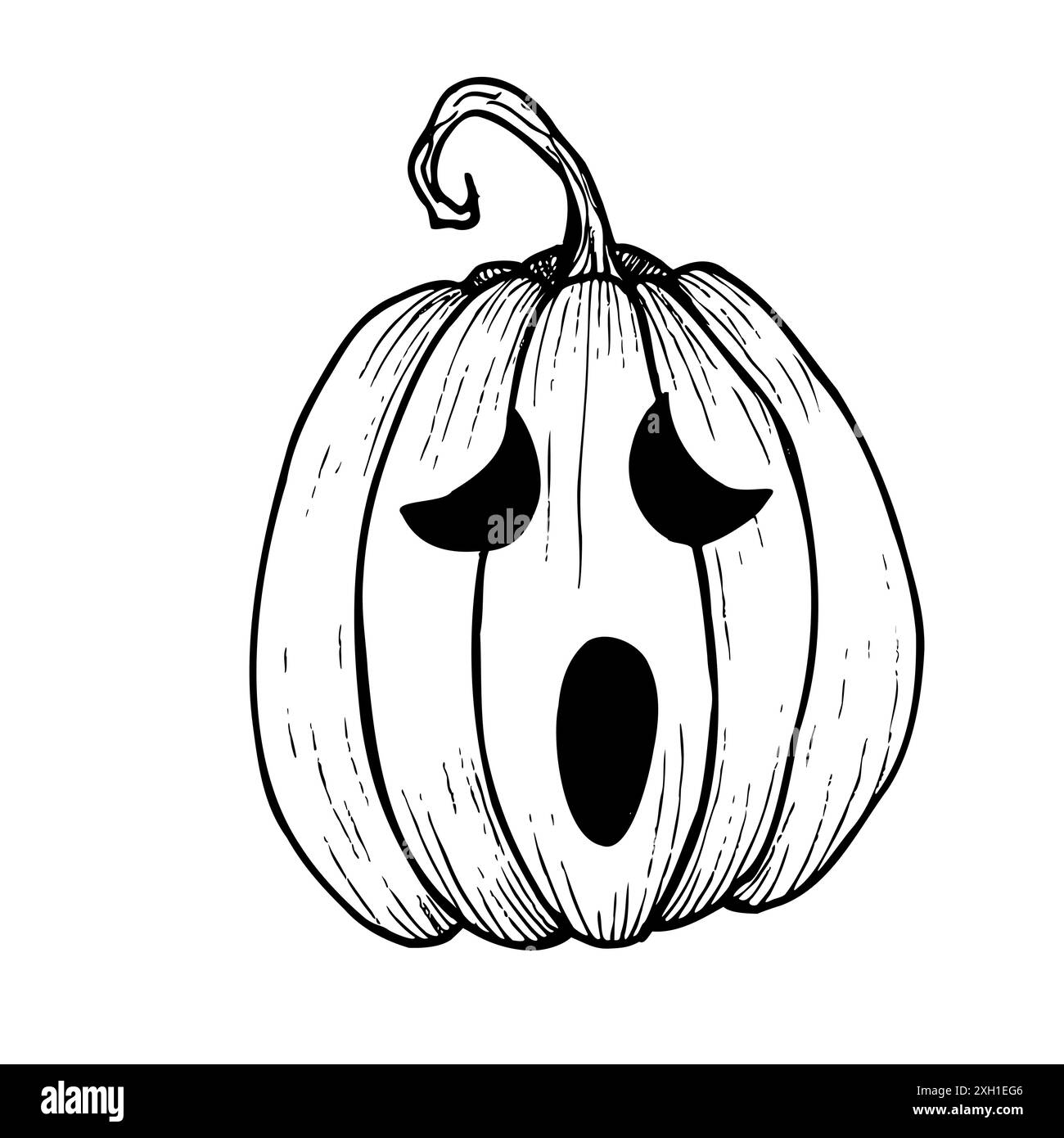 Vecteur halloween citrouille effrayante avec les yeux noirs. Illustration linéaire peinte à la main. Art graphique monochrome pour tatouage, peinture magique à la main pour les vacances Illustration de Vecteur