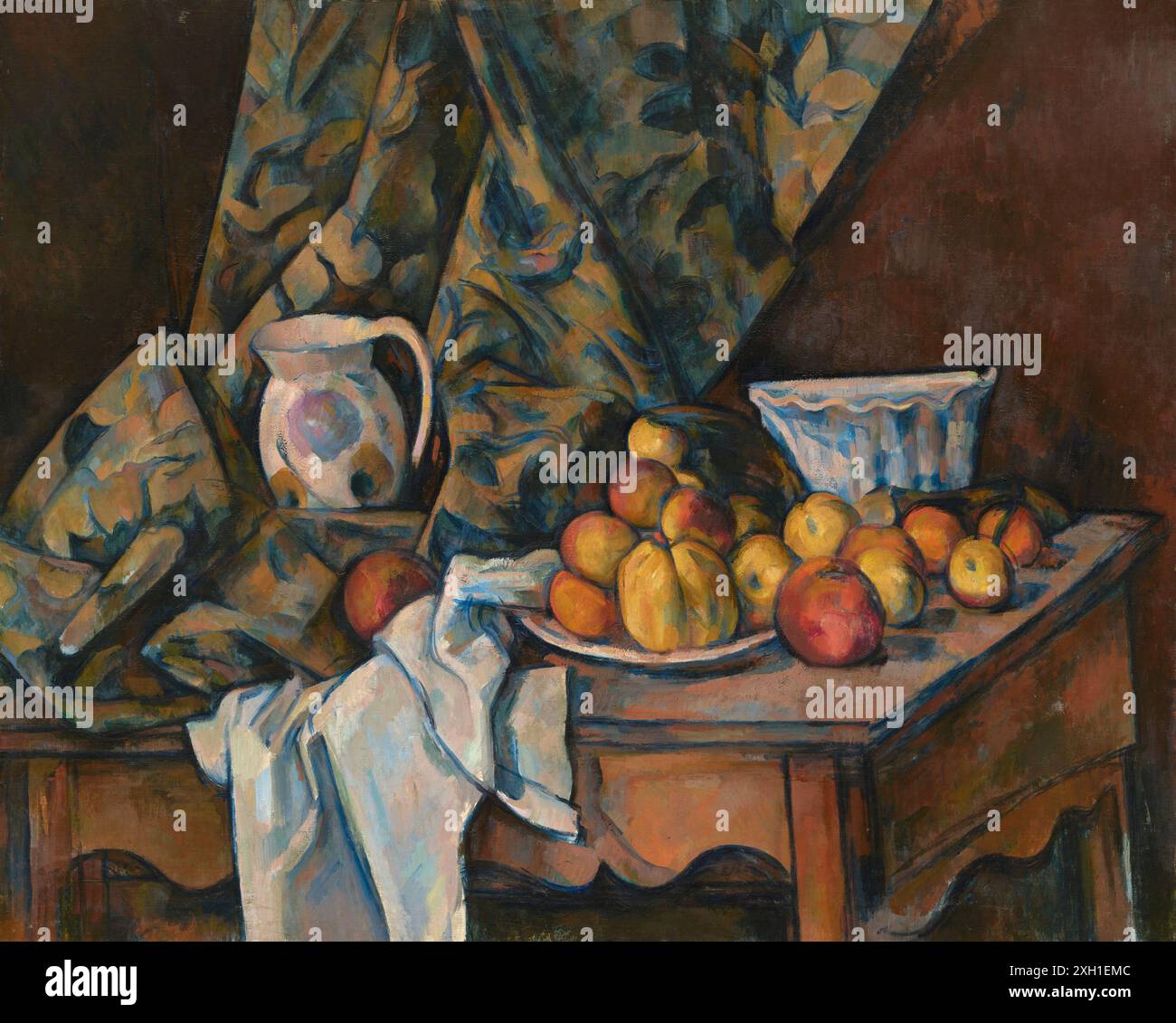 Tableau intitulé 'nature morte avec des pommes et des pêches' de Paul Cézanne (1839-1906), peintre post-impressionniste français. Huile sur toile datée de 1905 et située à la National Gallery of Art de Washington Banque D'Images