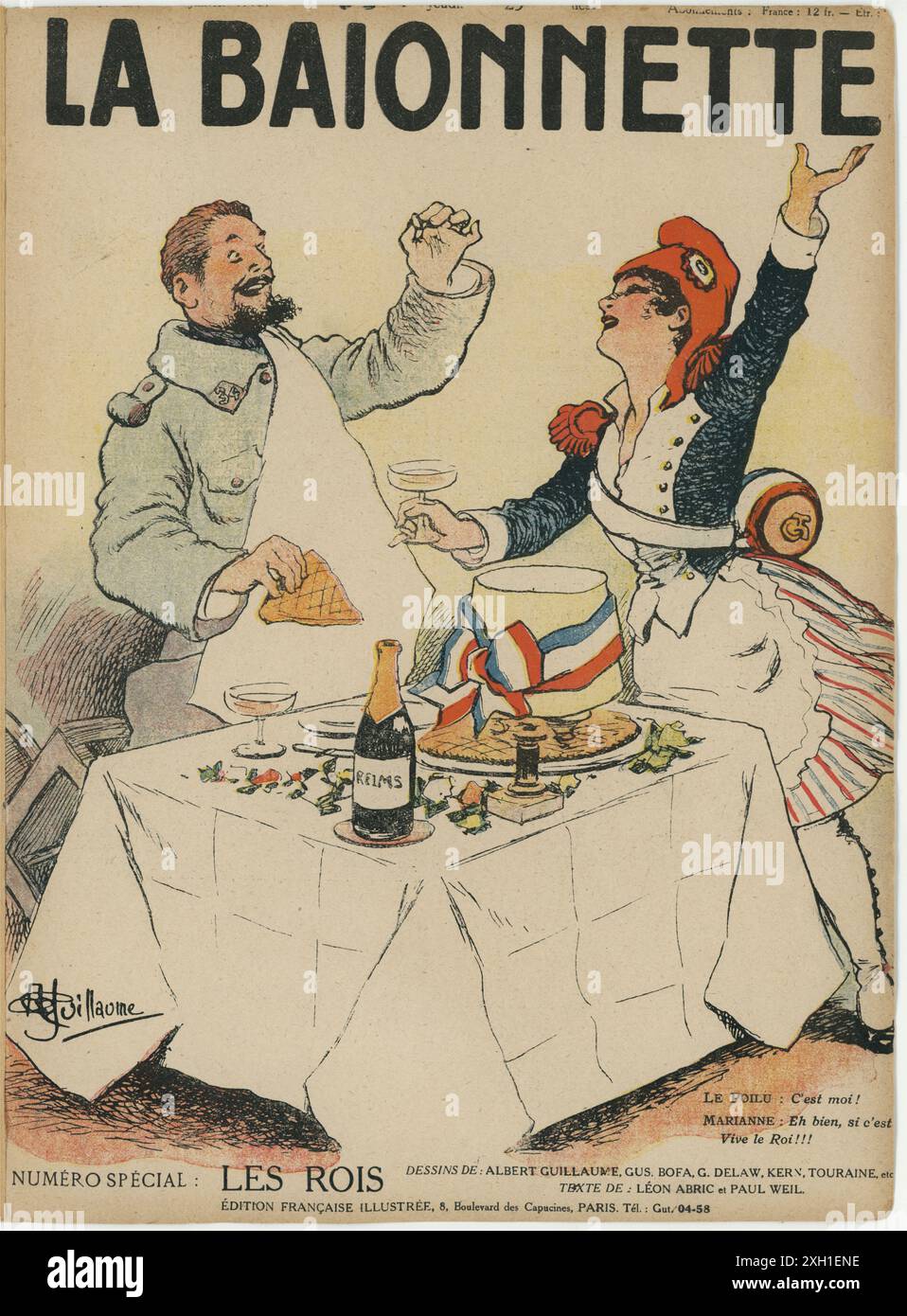 Couverture de l'hebdomadaire satirique français 'la Baïonnette' n°27, le 6 janvier 1916. Numéro spécial intitulé 'les Rois' (les Rois). Banque D'Images