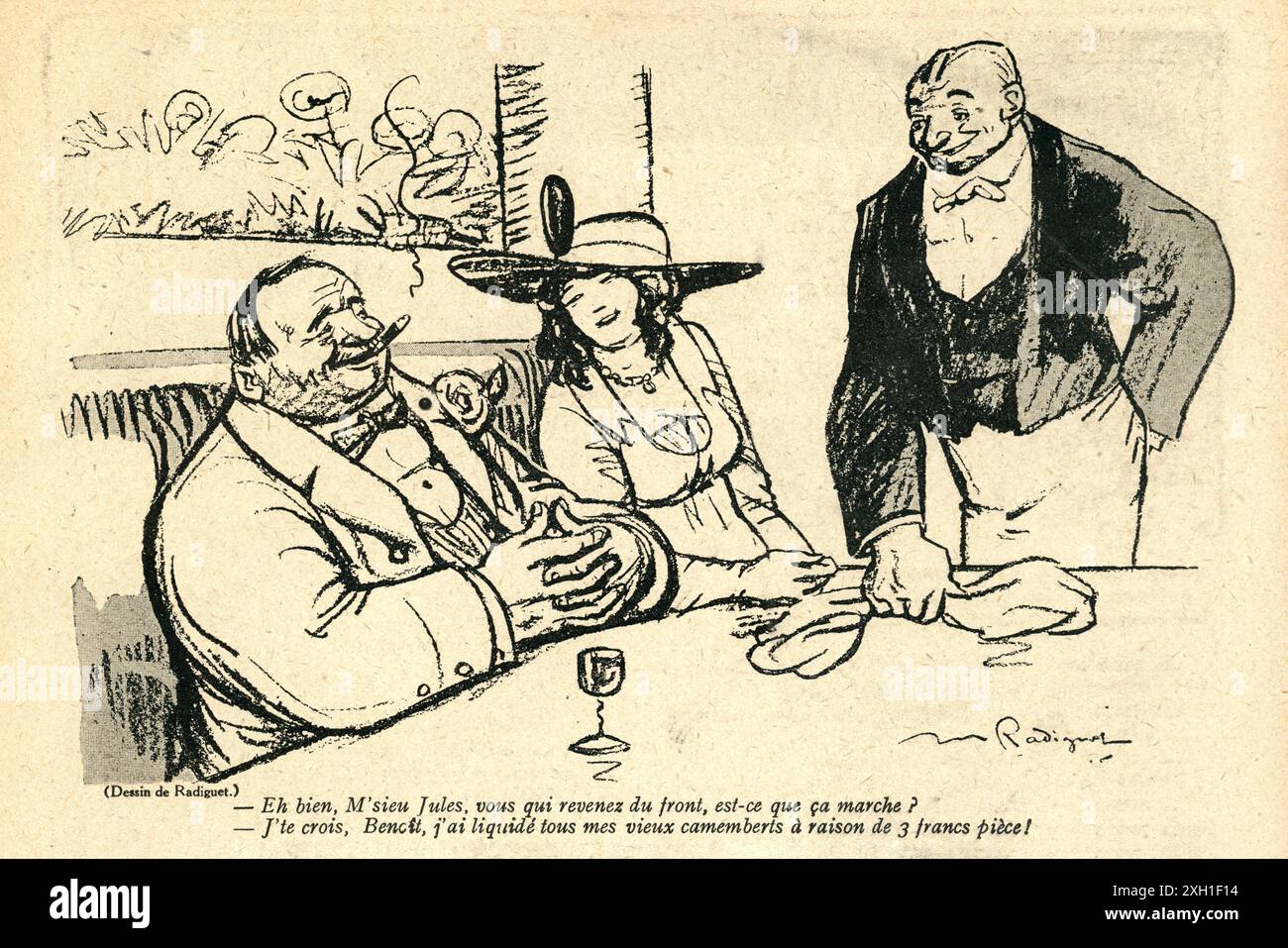 Dessin de Maurice Radiguet publié dans l'hebdomadaire satirique français 'la Baïonnette' n°39, le 30 mars 1916. Numéro spécial intitulé 'les profiteurs'. Banque D'Images