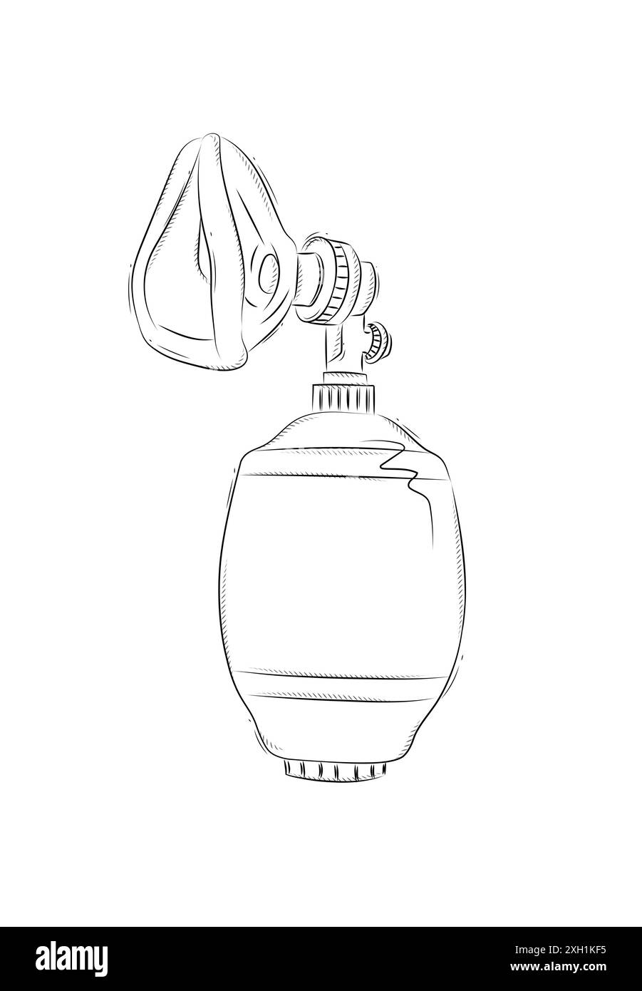 Masque de sac Ambu à des fins médicales dessinant dans un style graphique sur fond blanc Illustration de Vecteur