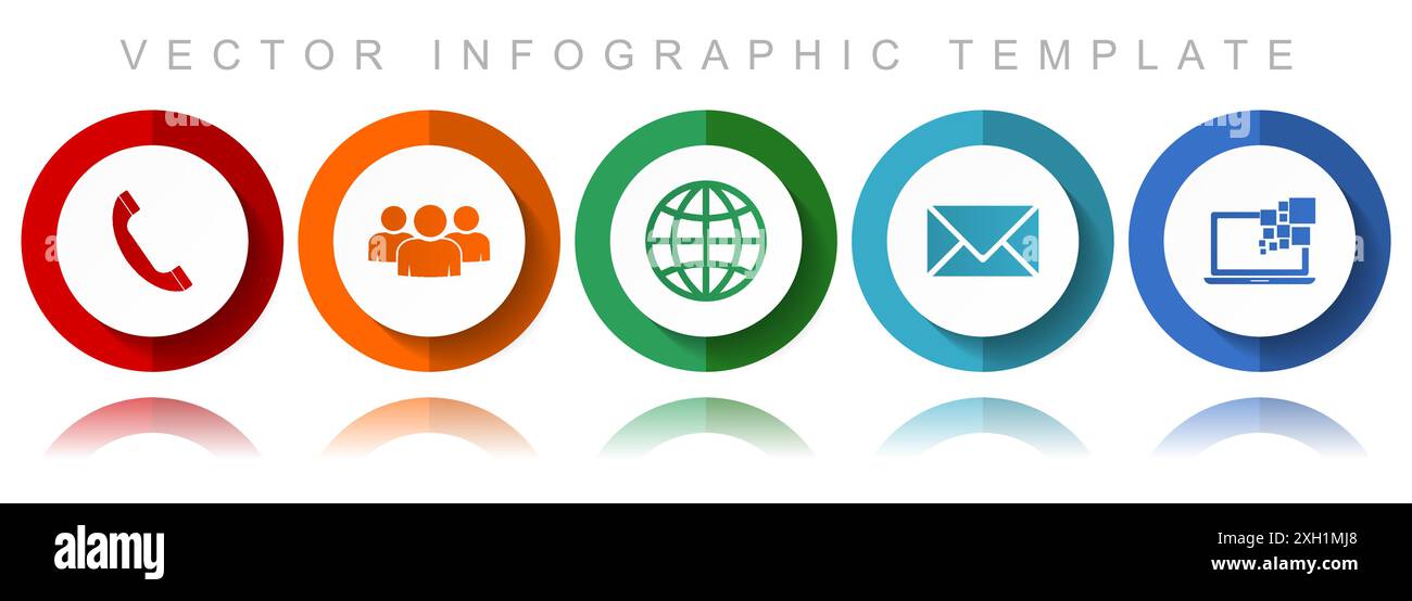 Collection d'icônes vectorielles de médias sociaux, icônes diverses telles que le téléphone, les gens, le globe, l'enveloppe et l'ordinateur portable, modèle d'infographie de conception plate dans eps 10 Illustration de Vecteur