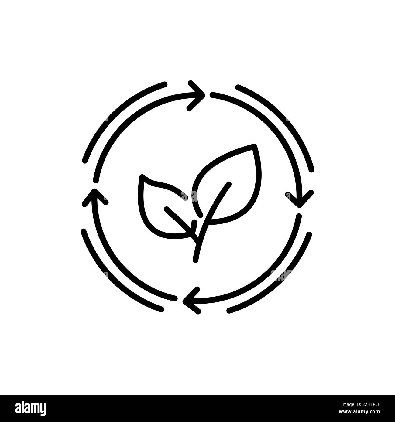 Icône zéro déchet, éco-label, feuilles dans les flèches rotatives, recyclage organique, symbole de ligne mince - illustration vectorielle de trait modifiable Illustration de Vecteur