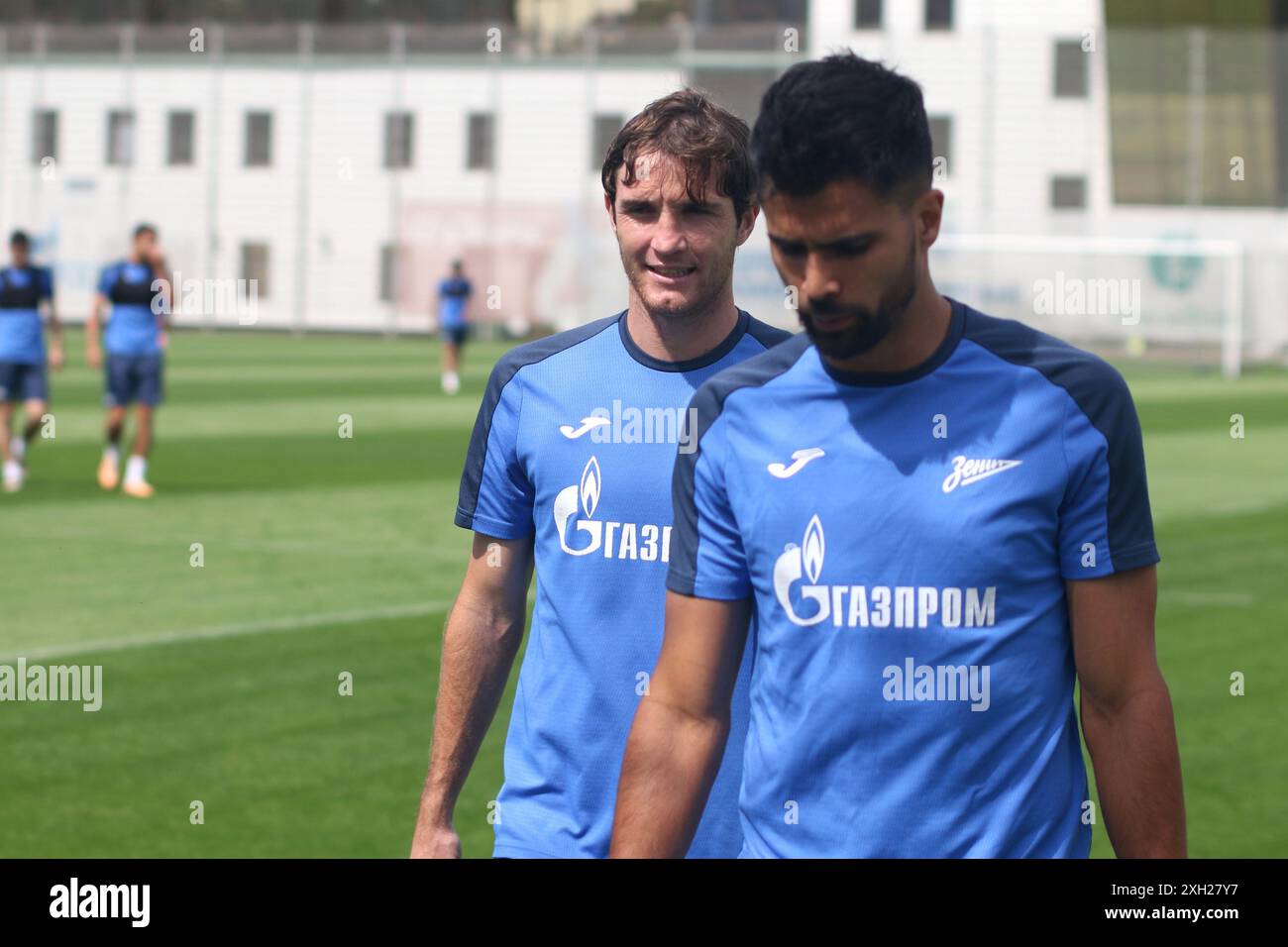 Saint-Pétersbourg, Russie. 11 juillet 2024. Mario Figueira Fernandes (6 ans), du club de football Zenit vu lors d'un entraînement ouvert à la base d'entraînement du Zenit FC à Saint-Pétersbourg avant le match de football Zenit Saint-Pétersbourg - Krasnodar, Super Coupe de football russe Olimpbet 2024, qui se tiendra à Volgograd. Crédit : SOPA images Limited/Alamy Live News Banque D'Images