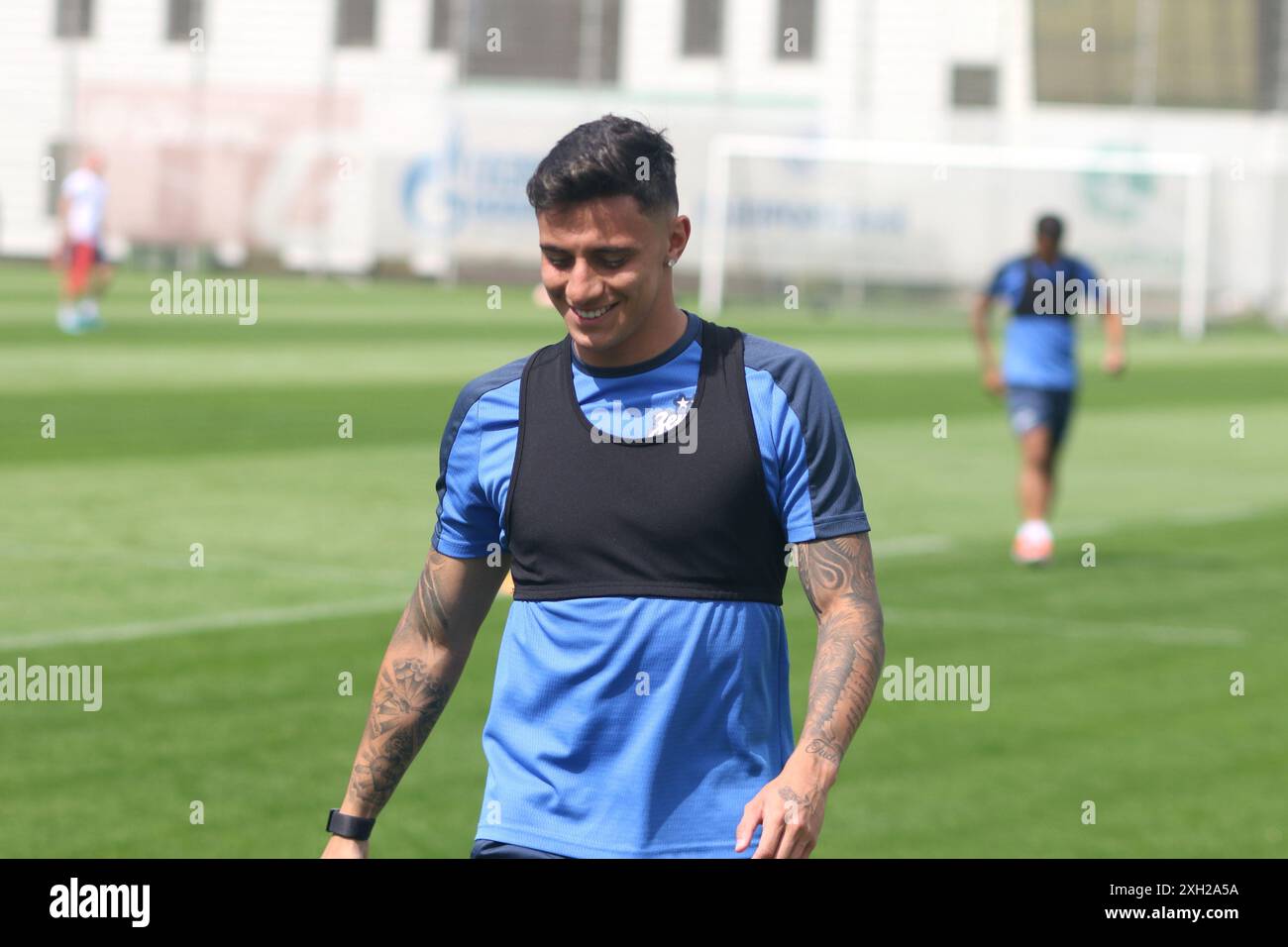 Saint-Pétersbourg, Russie. 11 juillet 2024. Gustavo Mantouan (31 ans), du club de football Zenit vu lors d'un entraînement ouvert à la base d'entraînement du Zenit FC à Saint-Pétersbourg avant le match de football Zenit Saint-Pétersbourg - Krasnodar, Super Coupe de football russe Olimpbet 2024, qui se tiendra à Volgograd. Crédit : SOPA images Limited/Alamy Live News Banque D'Images