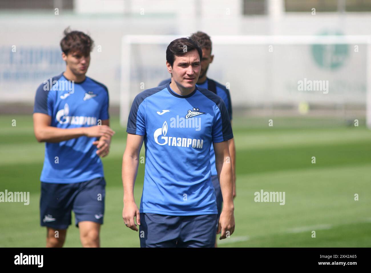 Saint-Pétersbourg, Russie. 11 juillet 2024. Vyacheslav Karavaev (15 ans), du club de football Zenit vu lors d'un entraînement ouvert à la base d'entraînement du Zenit FC à Saint-Pétersbourg avant le match de football Zenit Saint-Pétersbourg - Krasnodar, la Super Coupe de football russe Olimpbet 2024, qui se tiendra à Volgograd. Crédit : SOPA images Limited/Alamy Live News Banque D'Images