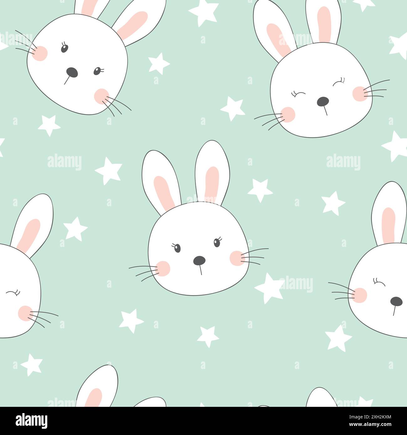 Joli motif lapin sans couture. Illustration vectorielle de bébé sur fond bleu. Illustration de Vecteur