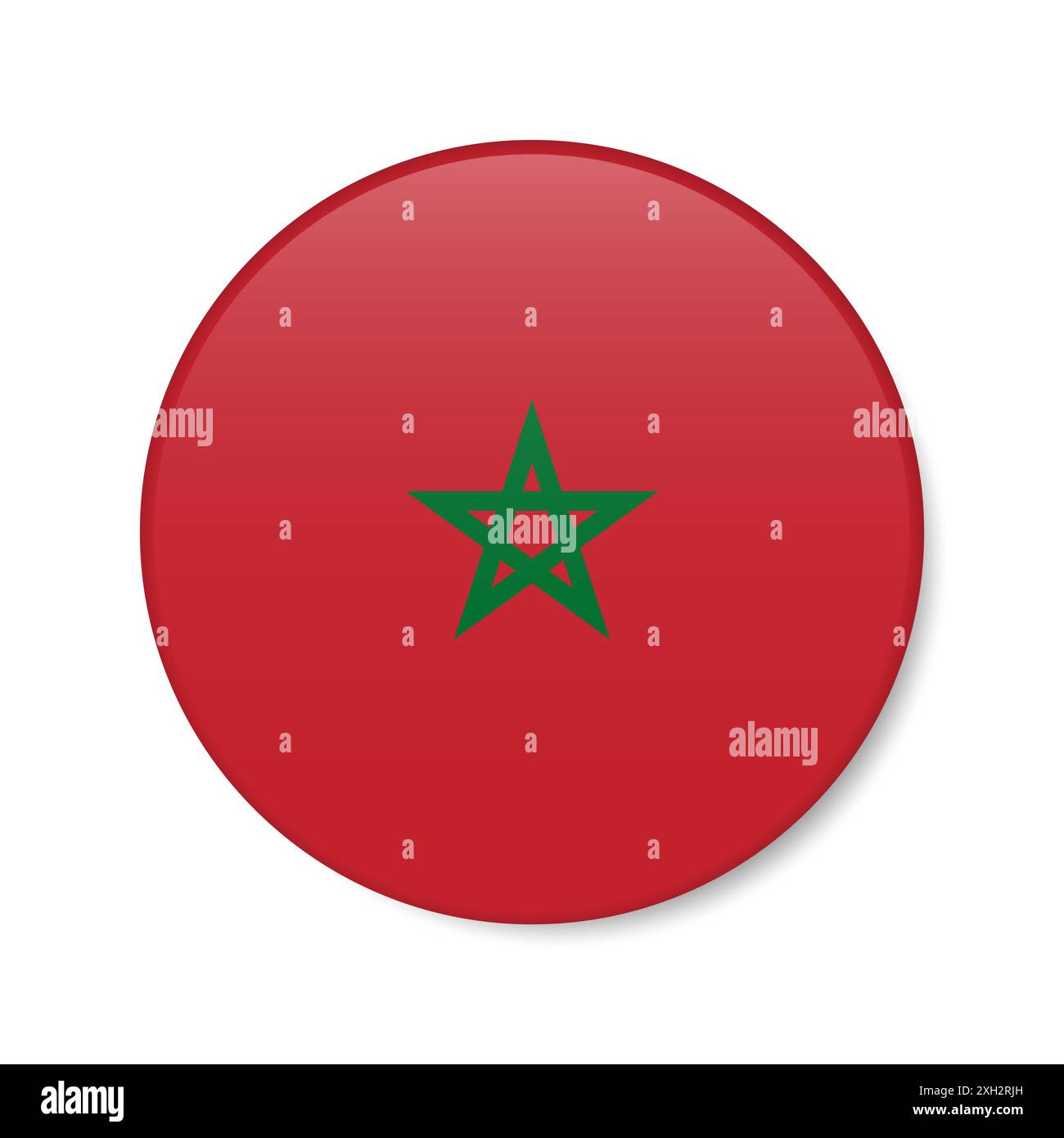 Icône bouton cercle Maroc. Drapeau de badge rond marocain avec ombre. Illustration réaliste 3D isolée sur blanc. Banque D'Images