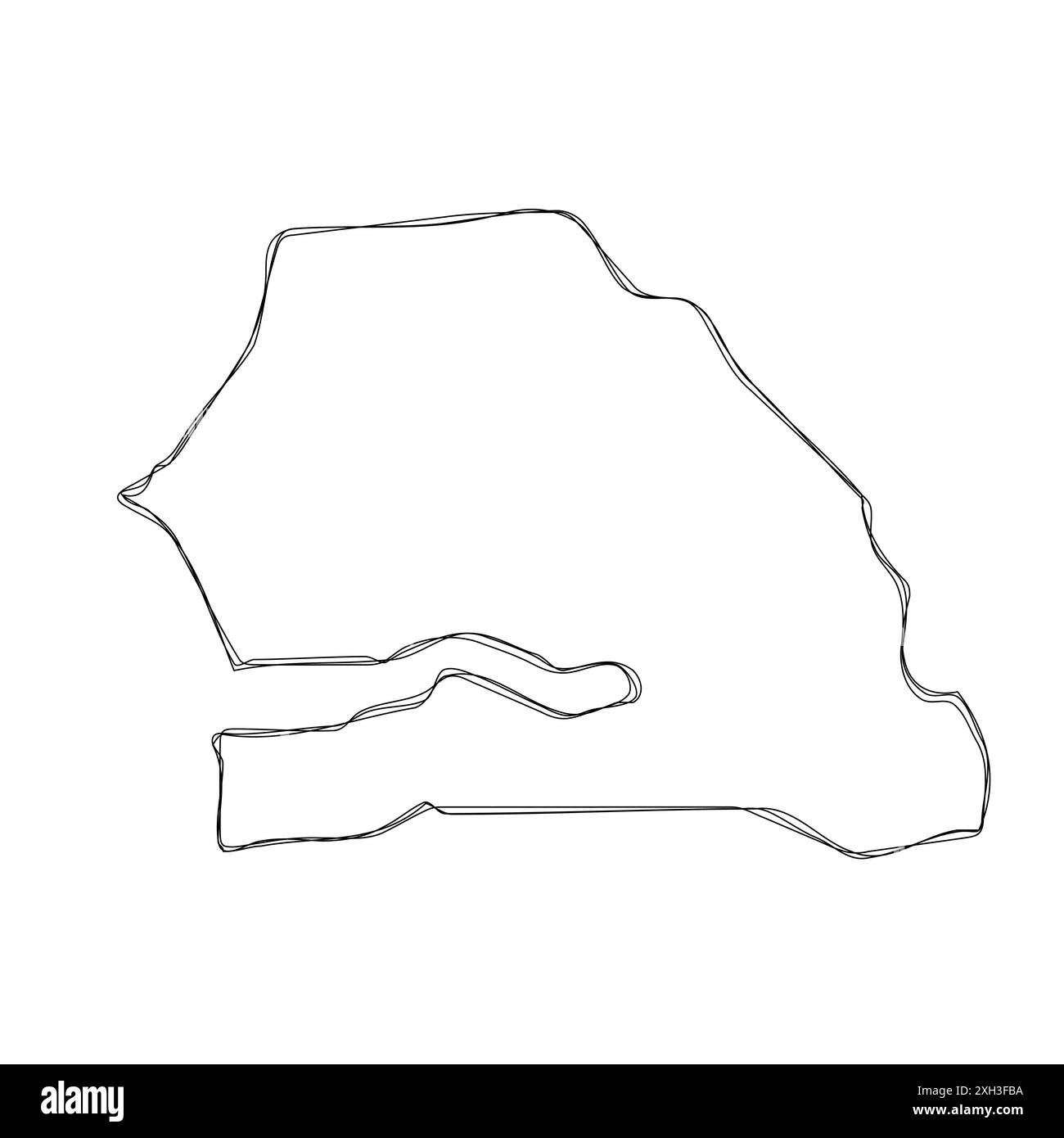 Sénégal carte simplifiée du pays. Mince contour d'esquisse triple crayon isolé sur fond blanc. Icône vectorielle simple Illustration de Vecteur